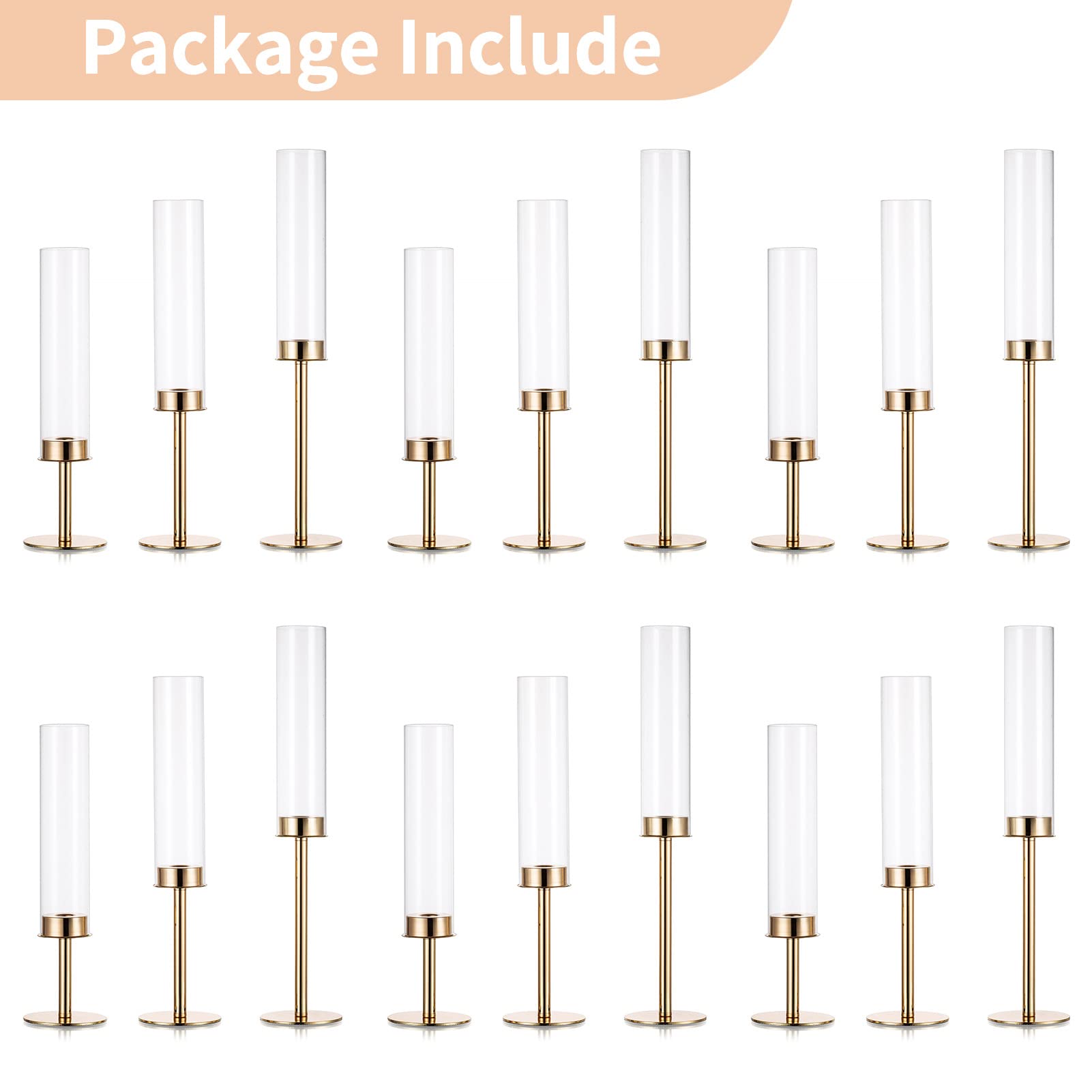 18-Piece Clear Glass Hurricane Candle Holders Set - Elegant Taper Candle Sticks for Fireplace, Wedding, Anniversary & Hotel Decor | Perfect for Romantic Dinners, Holiday Centerpieces & Special Events