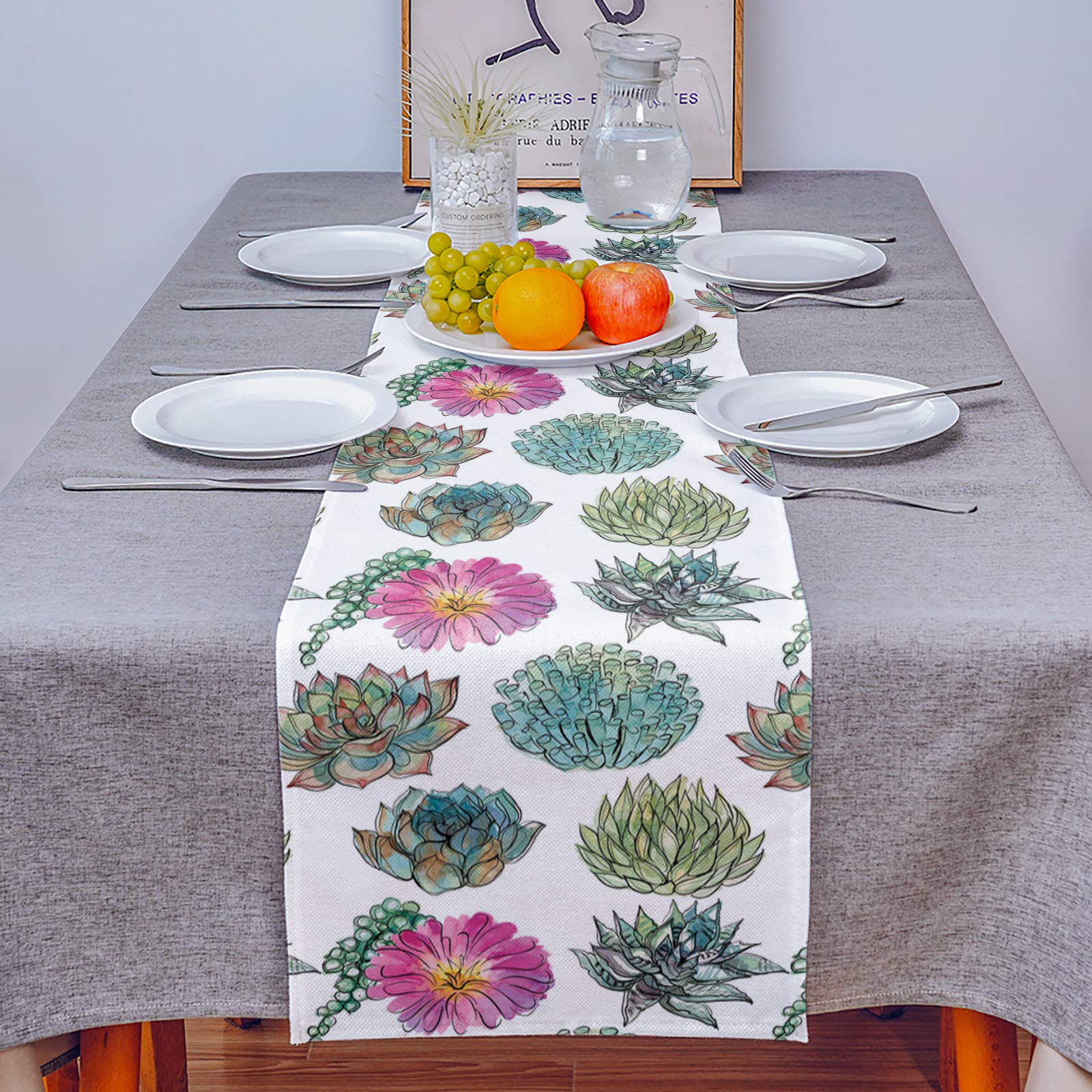 72-Inch Cotton Linen Table Runner - Farmhouse Dining Decor, Burlap Table Cloth for Holiday Party Wedding Events - Green Machine Washable - Perfect for Rustic Home Decor, Seasonal Celebrations & Special Occasions