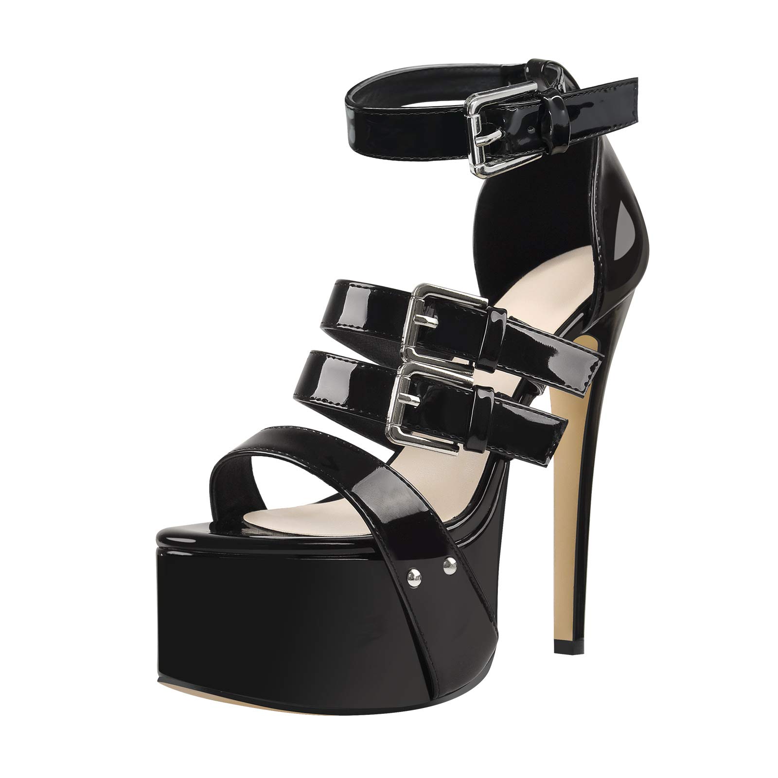 Richealnini Women's Platform Heel Sandals with Ankle Straps & Buckles - Sexy Stiletto High Heels for Parties, Weddings & Night Out