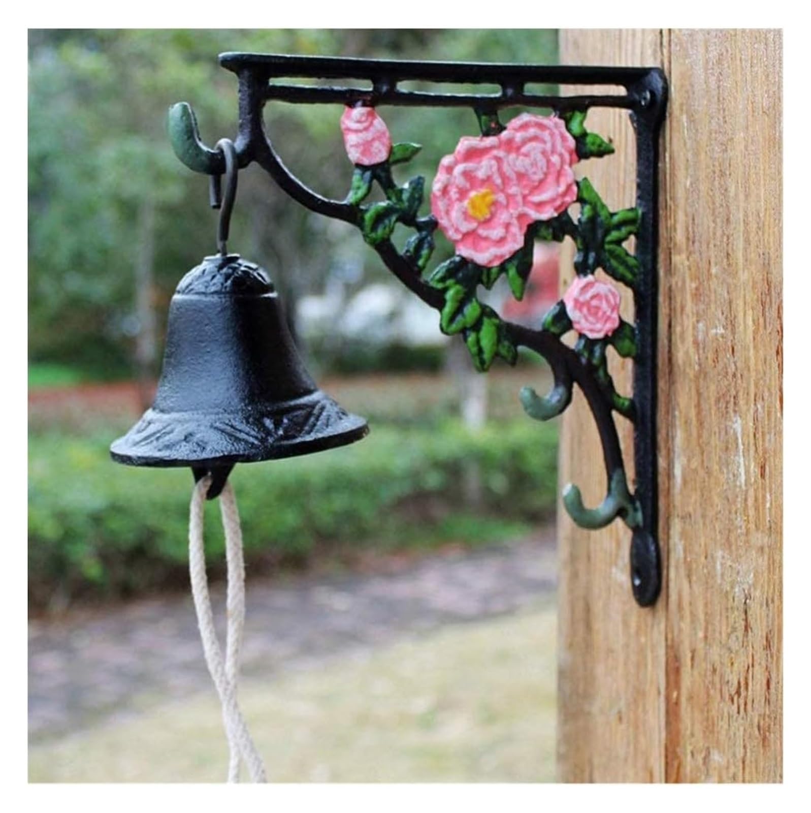 Rustic Retro Iron Wall Hanging Bell - Outdoor Garden Door Decor with Cast Iron Flowers | Perfect for Farmhouse, Cottage & Patio Entryway Decorations