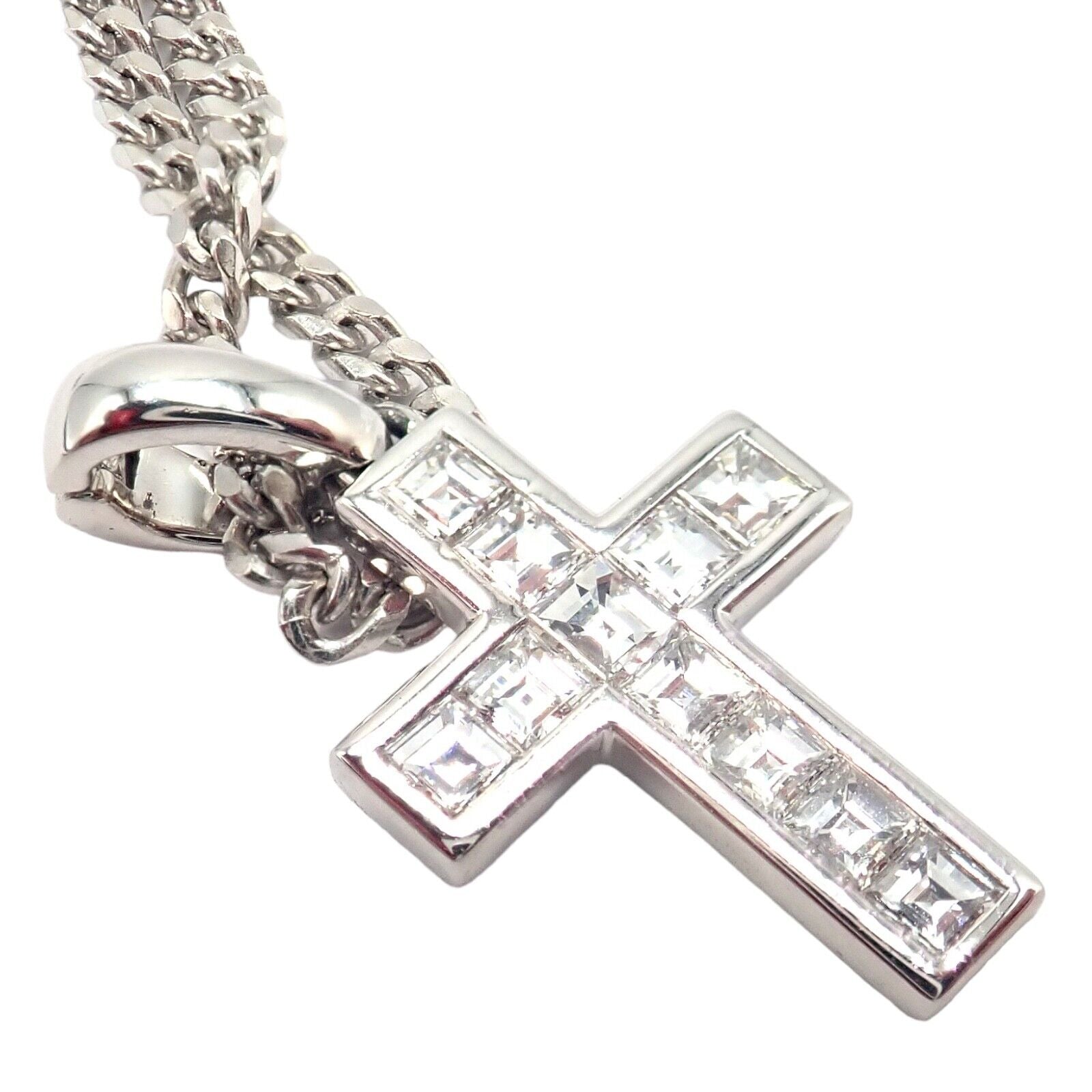 Authentic Cartier 18K White Gold Diamond Cross Pendant Necklace for Women - Luxury Gift for Anniversary, Valentine's Day & Special Occasions