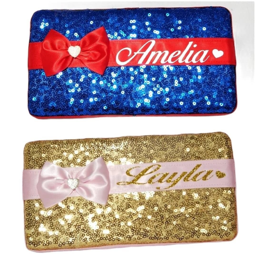 Customizable Sparkly Travel Wipes Case & Mask Holder - Personalized Sequin Makeup Box Accessories - Pink Glitter Baby Name Gift Idea - Cheetah Zebra Print (Iridescent White) | Perfect for Travel, Cosmetics Organization & Unique Gift Giving