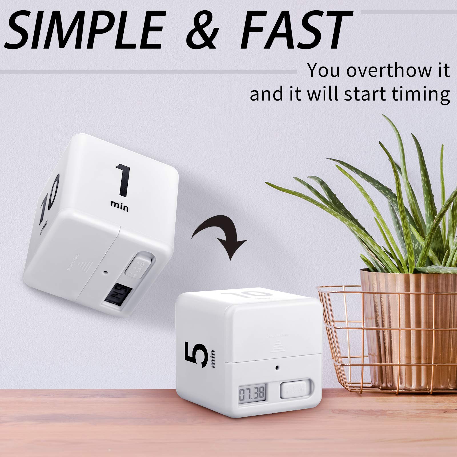 2-Pack Gravity Sensor Cube Timers - 1/3/5/10/15/20/30/60 Minutes Countdown Timer for Kids, Workouts, Games & Time Management (White & Red) - Perfect for Classroom, Gym, Sports & Family Fun