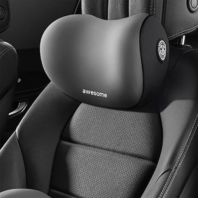 **CRENTILA Memory Foam Car Neck Pillow for Pain Relief - Adjustable Strap & Breathable Removable Cover (Gray) - Ideal for Long Drives, Travel, Office & Home Use**
