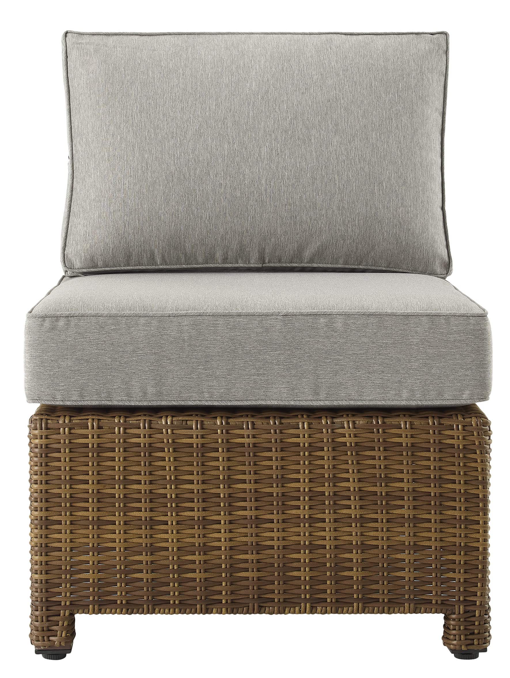Crosley Bradenton Armless Outdoor Sectional Chair - All-Weather Wicker Patio Furniture with Gray Cushions for Porch, Deck, Backyard & Poolside Relaxation | Brown Rattan Sofa for Outdoor Living Spaces