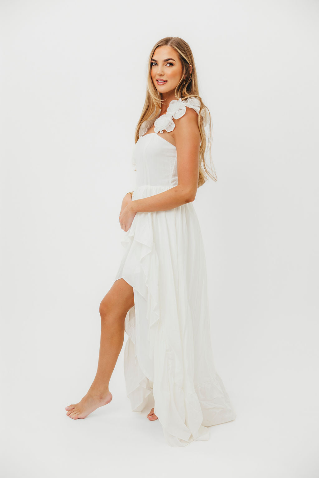 Noelle High Slit Maxi Dress - Elegant White Long Evening Gown for Women | Perfect for Weddings, Parties & Special Occasions
