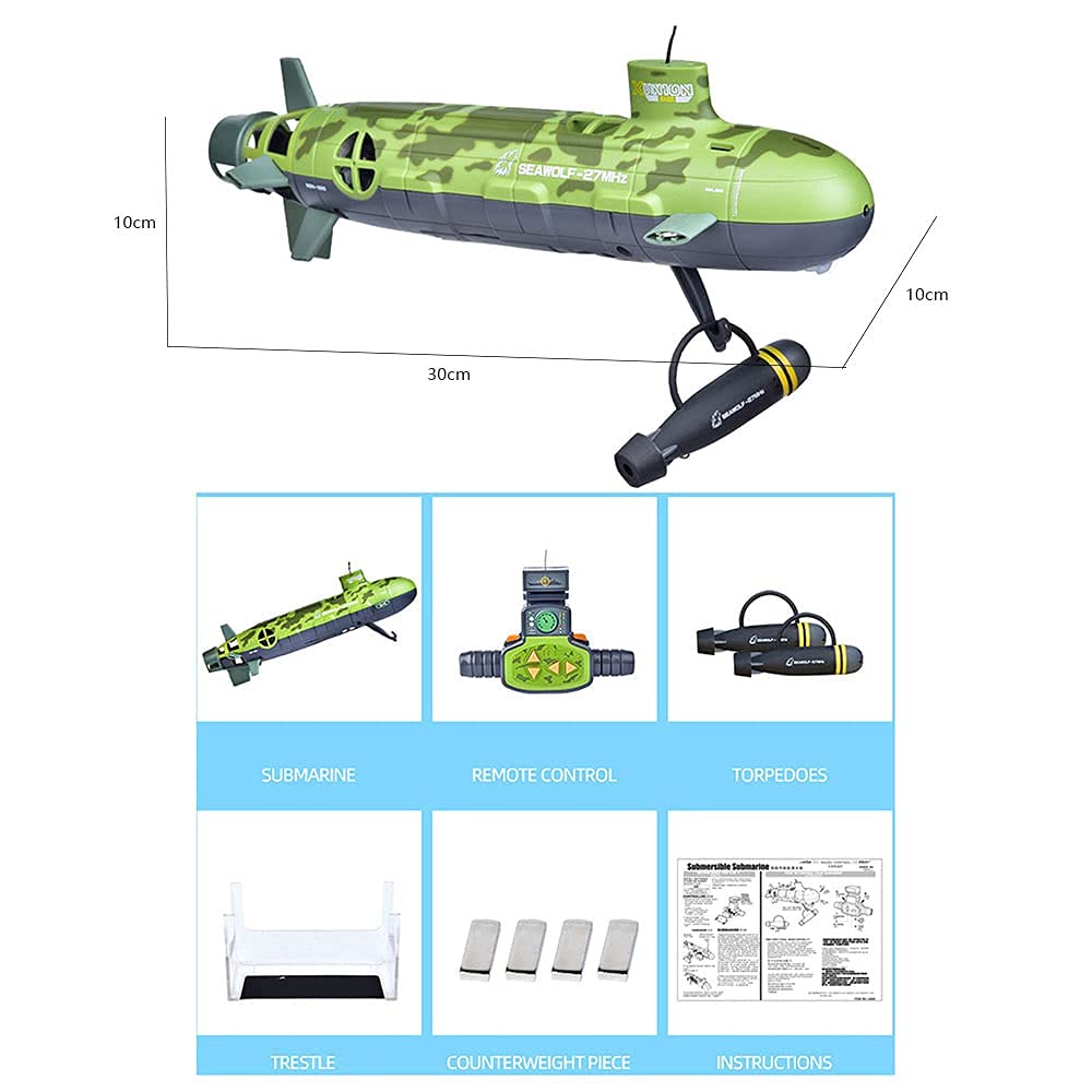 6CH Mini RC Submarine Toy - Military Model Remote Control Boat for Kids, Electric Swim Diving Pool Fish Tank Water Play - Perfect Birthday Gift for Boys & Girls (Green) | Fun Indoor & Outdoor Water Games, Pool Parties, Bathtub Playtime