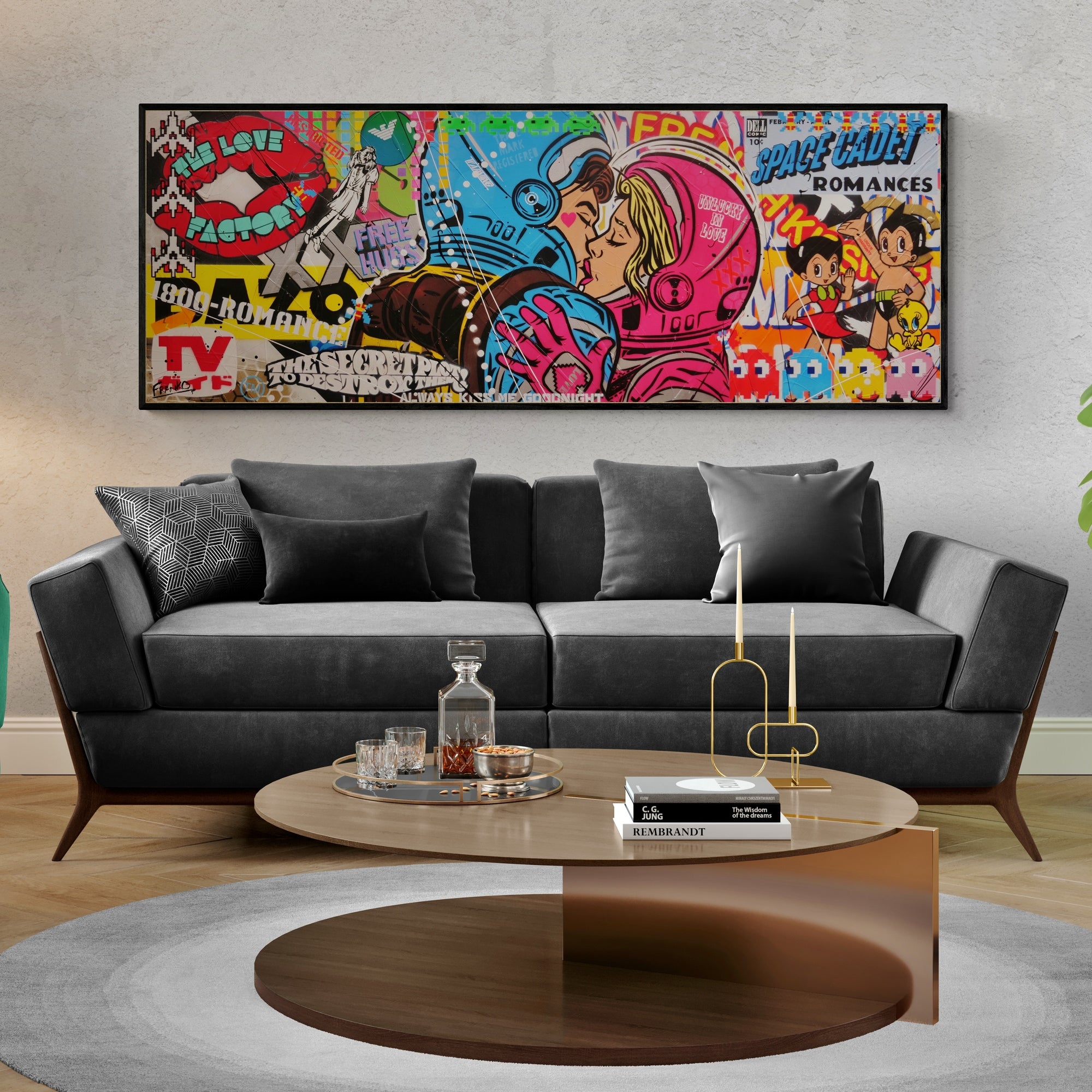 Romancing Cadets 160cm x 60cm Textured Urban Pop Art Canvas Painting - Modern Wall Decor for Living Room, Bedroom & Office
