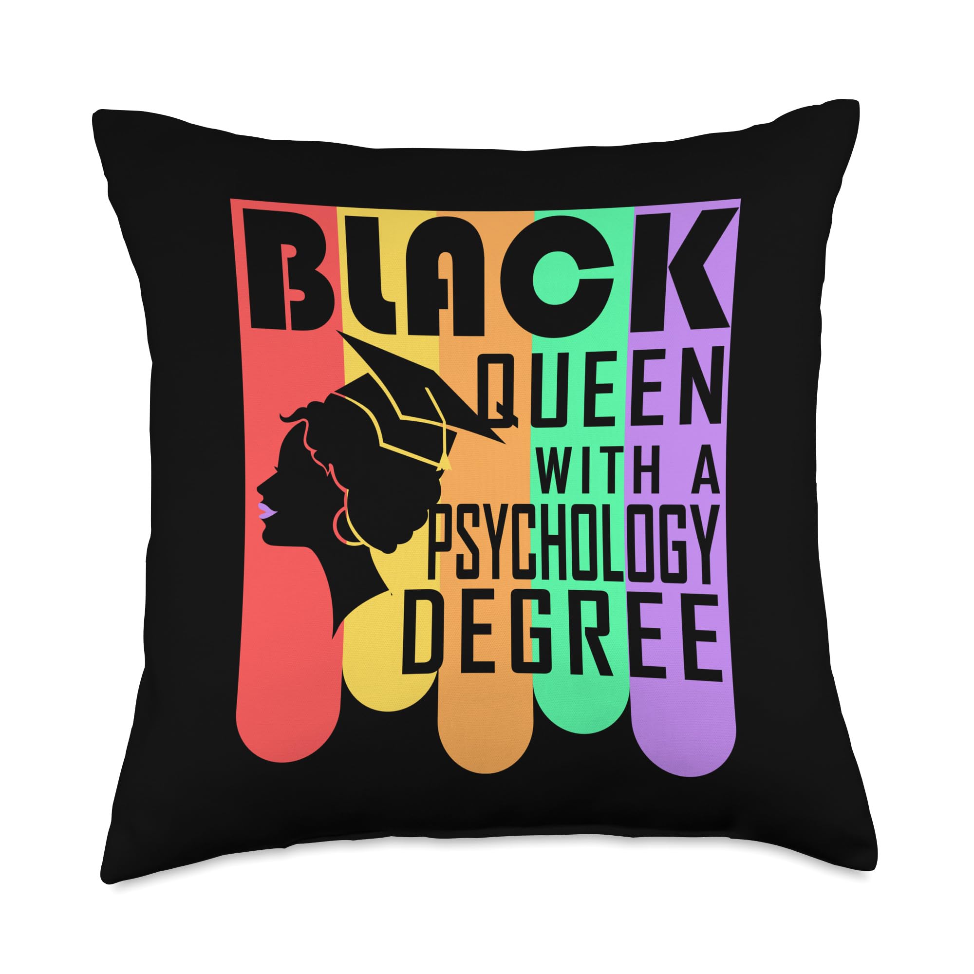 Black Queen Psychology Degree Major PsyD Graduation PhD Throw Pillow - Inspirational Decor for Graduates, Therapists & Psychology Enthusiasts - Perfect for Office, Dorm & Home Decor