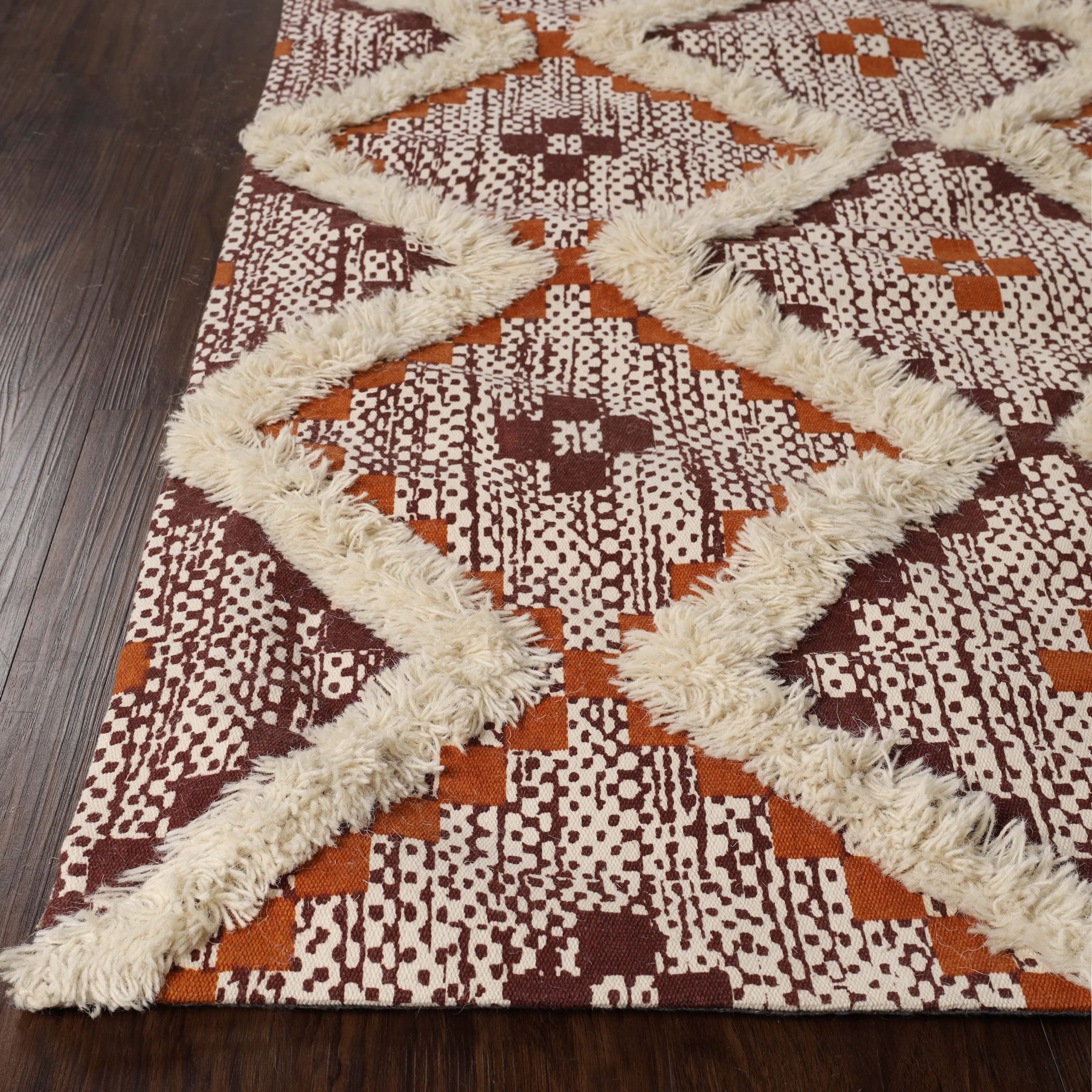 Premium Talluah Hand-Tufted Indoor Area Rug - 4' x 6' Apricot-Brick Red Printed Carpet for Bedroom & Living Room Decor | Soft Floor Mat for Home Aesthetics, Cozy Spaces & Modern Interior Design