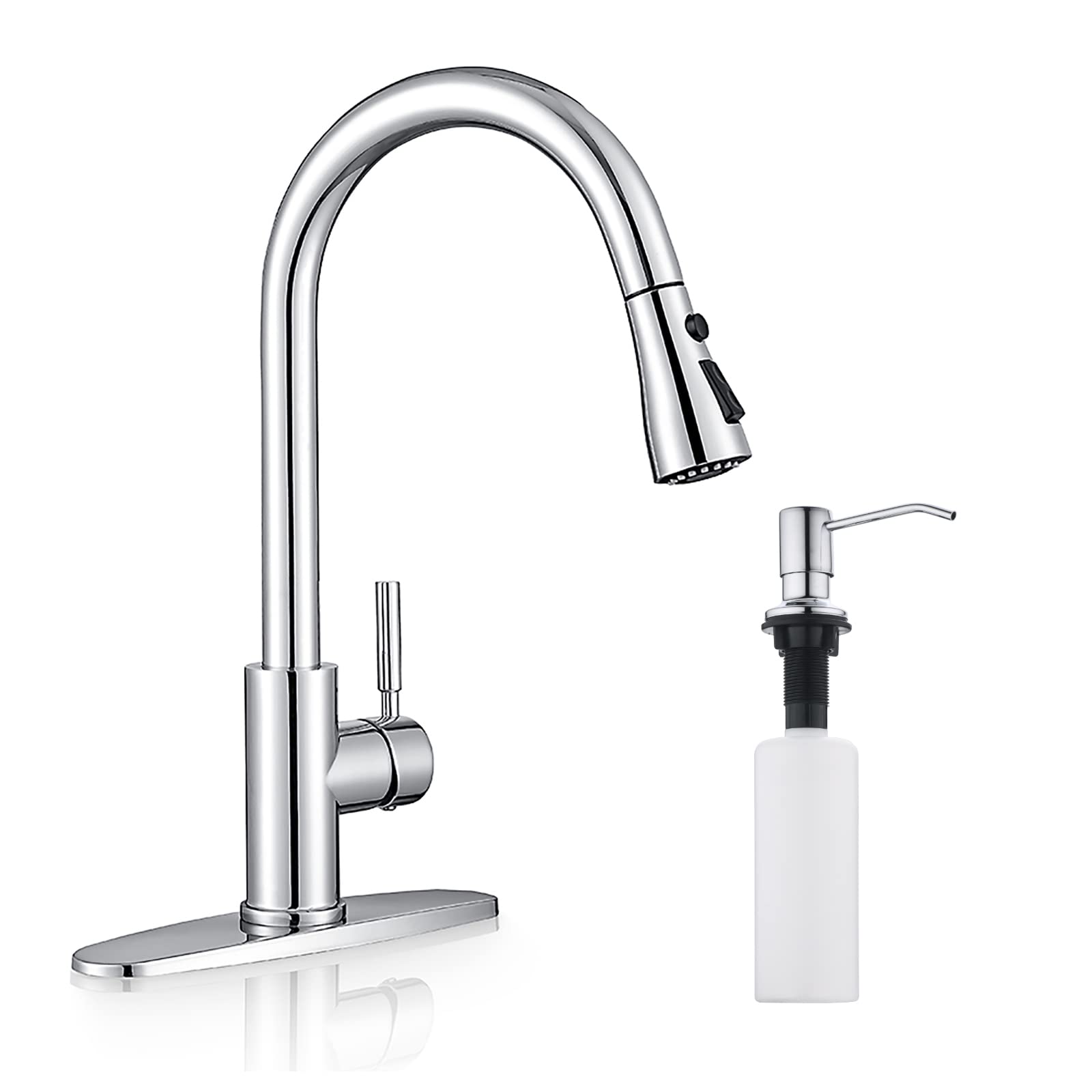 Stainless Steel Pull Down Kitchen Faucet with Sprayer - Single Handle RV Sink Faucet for 1 or 3 Hole Installation - Includes Soap Dispenser in Polished Chrome - Perfect for RV, Camper, Tiny House & Small Kitchen Renovations