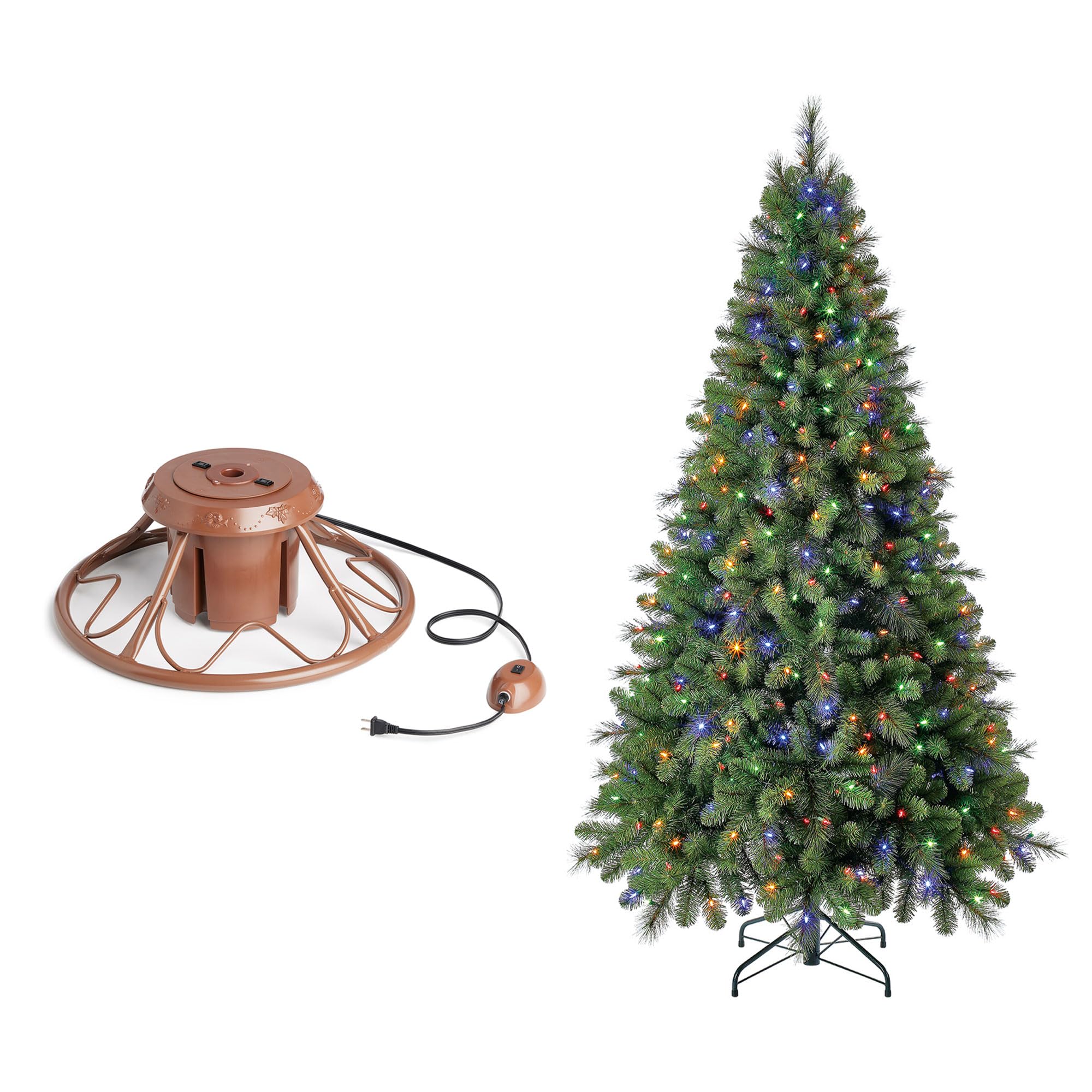 Home Heritage Rotating Christmas Tree Stand Base with Cascade - 7 Ft Pre-Lit Holiday Tree for Living Room, Office & Festive Decor