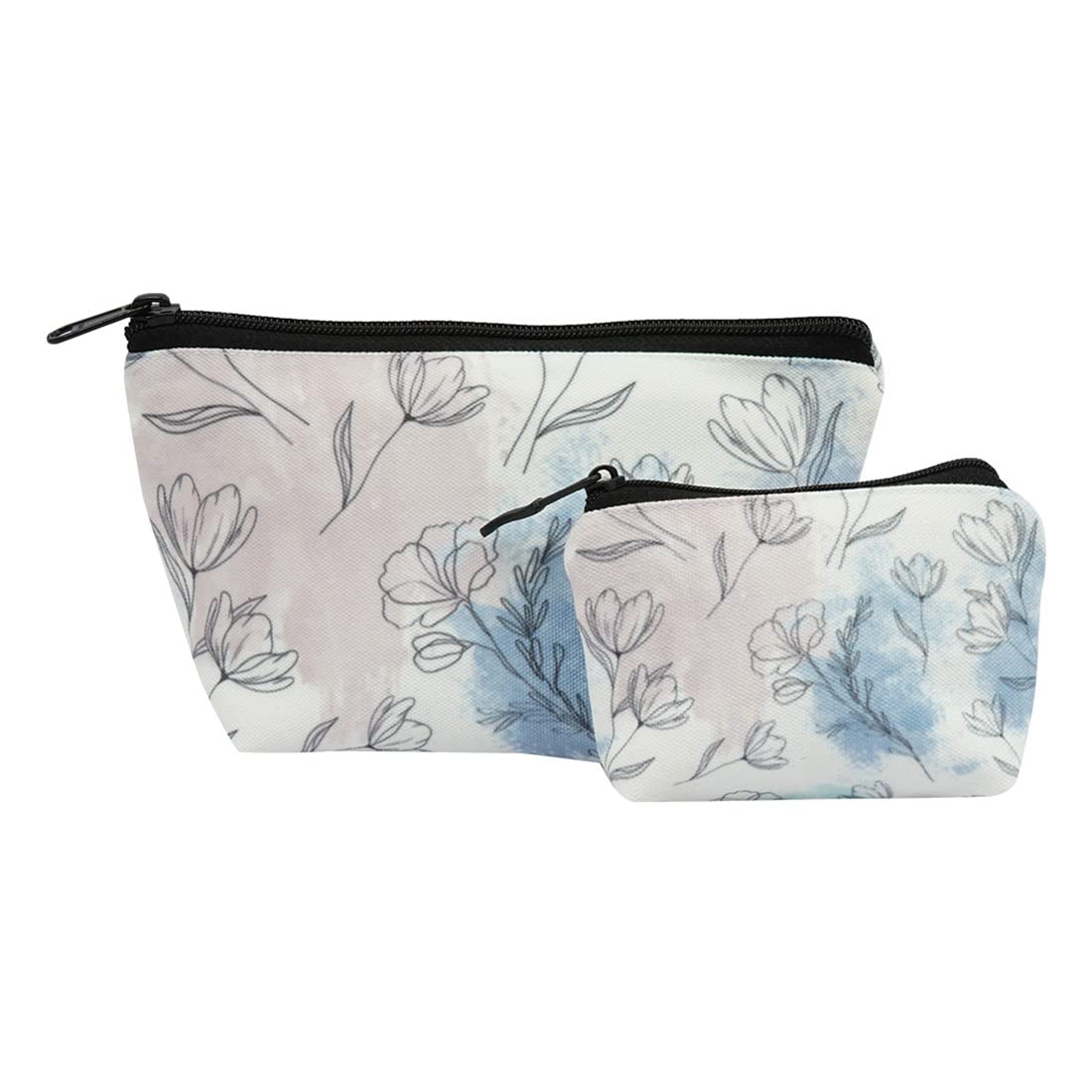 Crazyify Printed Makeup Pouch Set of 2 - Waterproof Cosmetic Bag, Travel Toiletry Organizer & Makeup Brush Holder - Perfect for Travel, Gym, and Daily Essentials Storage