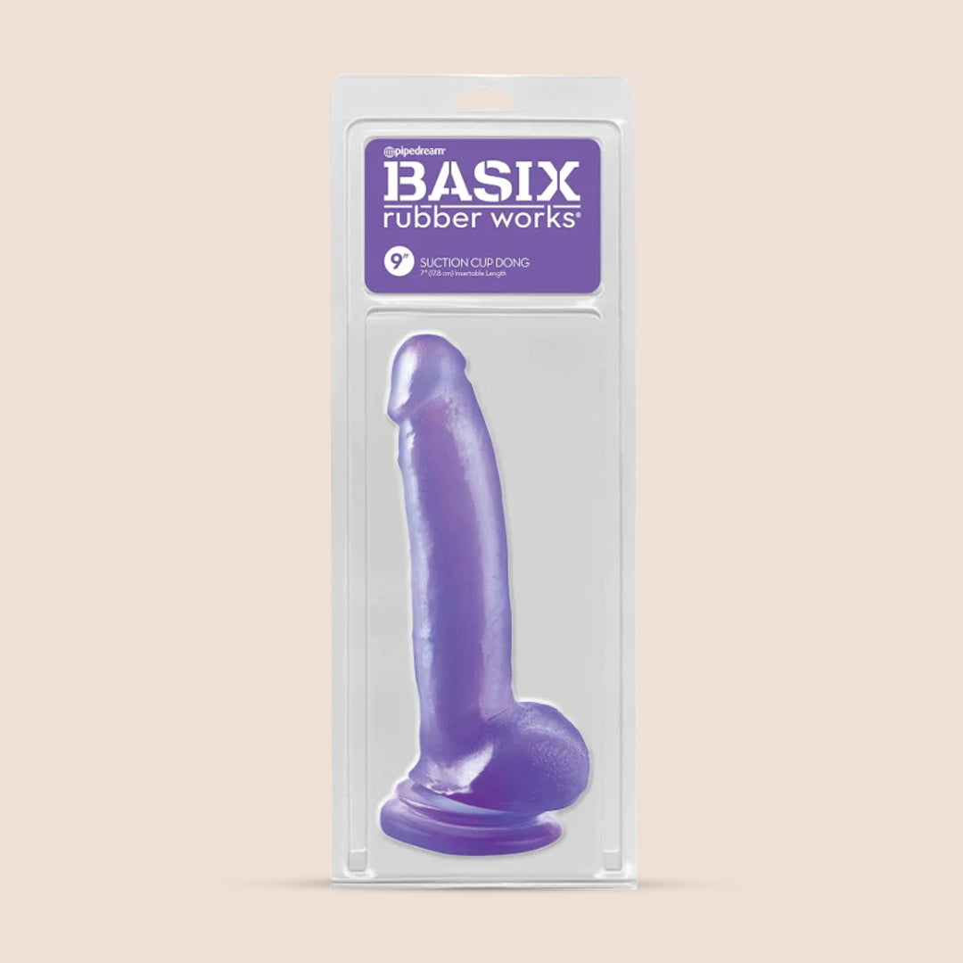 Basix 9 Suction Cup Thicky Dildo - Flexible Yet Firm Silicone Adult Toy for Hands-Free Play, Shower Fun & Discreet Storage | Realistic Feel for Solo & Couple Use