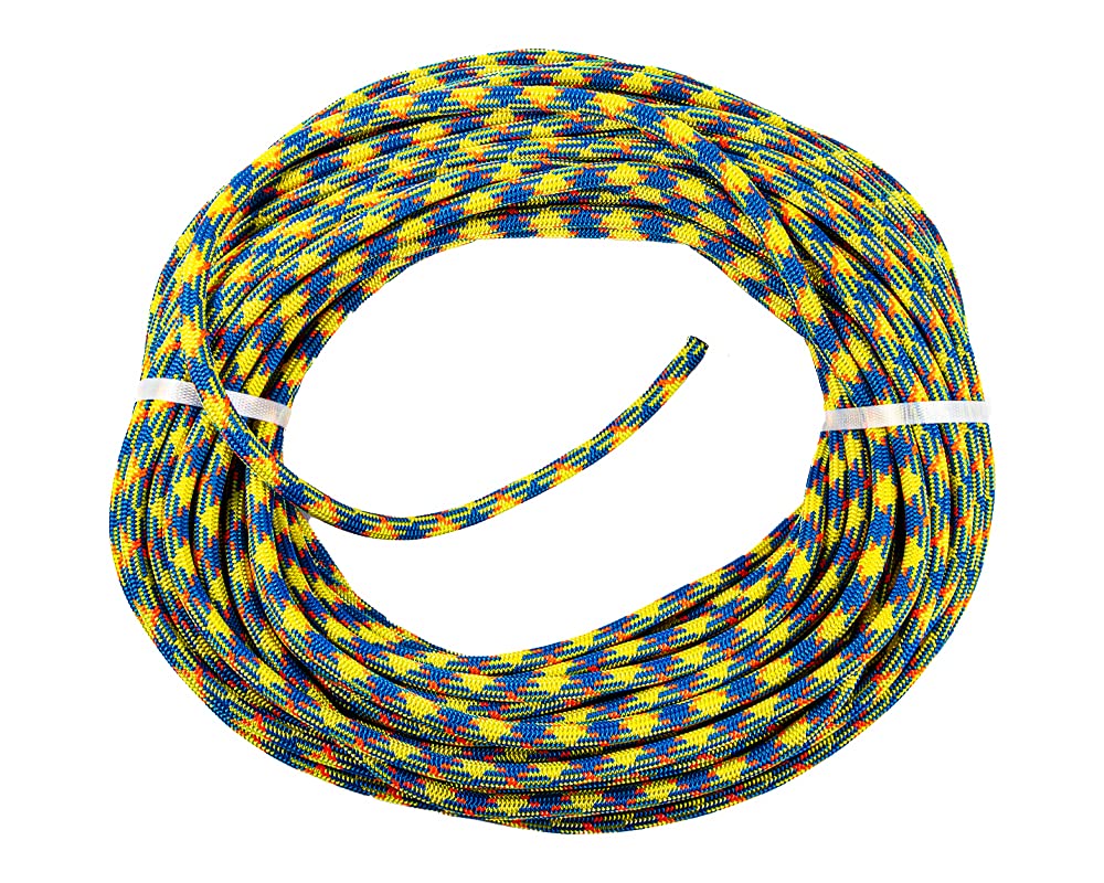 DrenaLINE Professional Climbing Rope - 32-Strand Polyester Arborist Rope 11.8mm x 150ft (Blue, Orange, Yellow) for Tree Climbing, Rock Climbing & Outdoor Adventure Activities