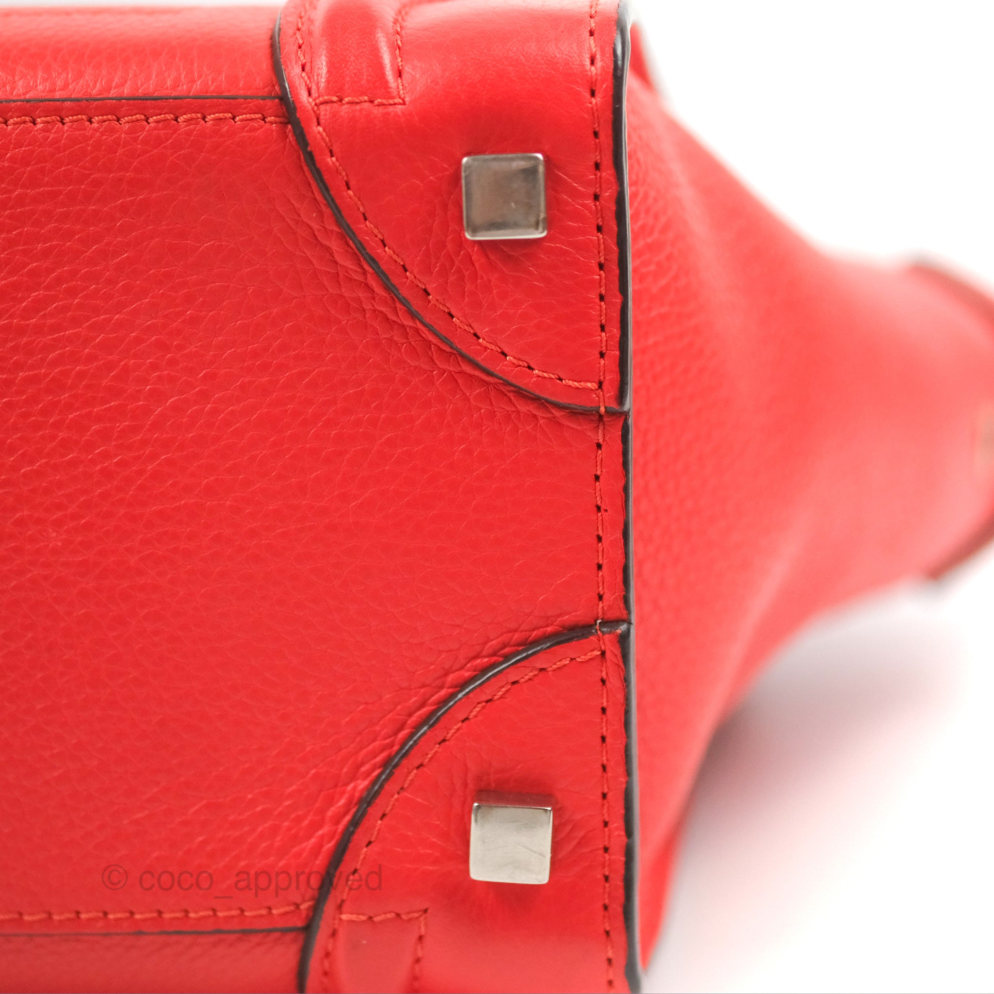 Celine Micro Luggage Handbag in Poppy Red Grained Calfskin Leather - Perfect for Work, Travel & Everyday Use