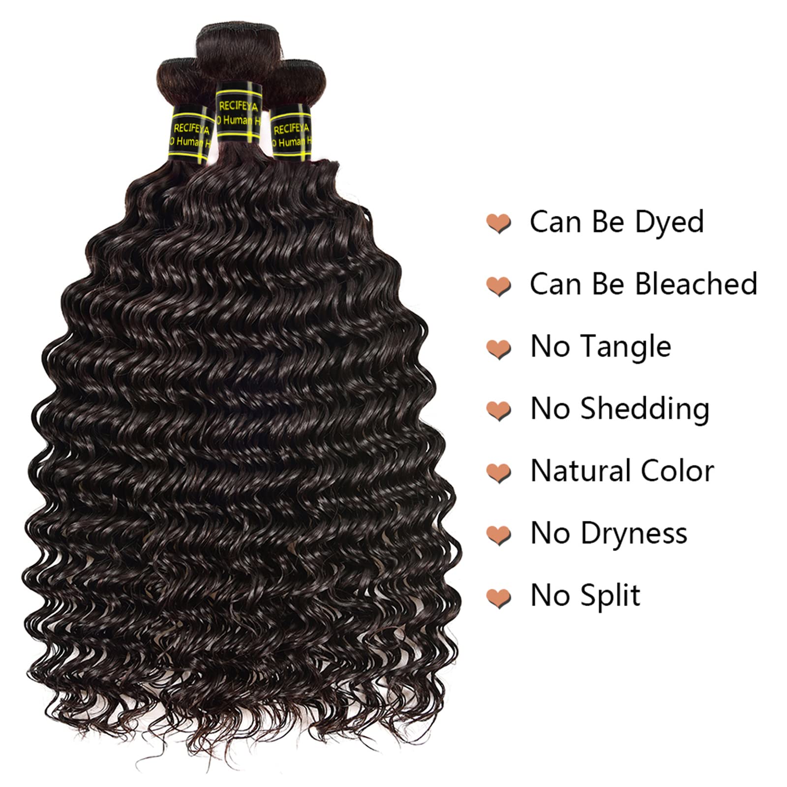 100% Virgin Brazilian Human Hair Bundles - Deep Wave & Curly Hair Extensions - Unprocessed Natural Color (22 24 26 28) - Perfect for Daily Wear, Parties & Special Occasions