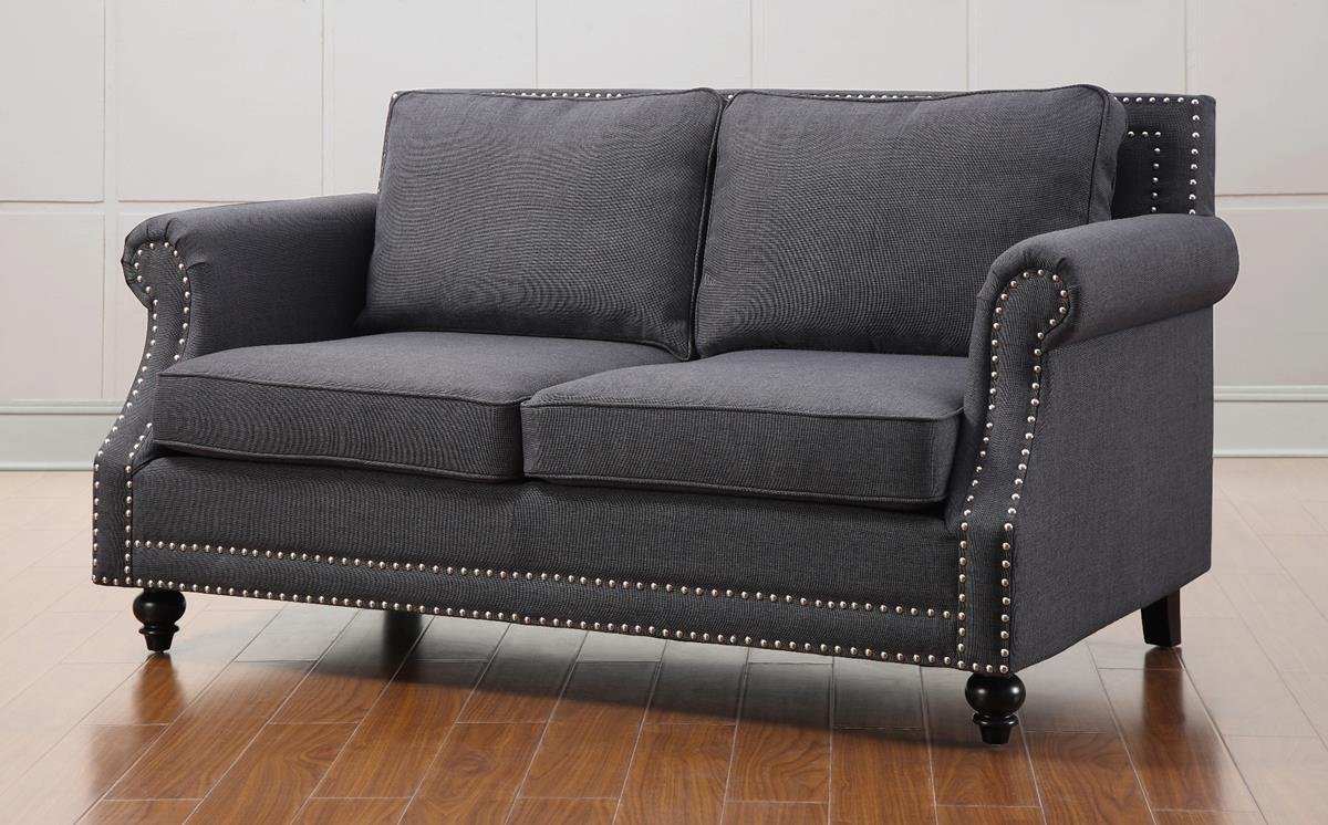 TOV Furniture Camden Linen Loveseat Sofa - Grey Modern Small Couch for Living Room, Apartment, Lounge & Office | Comfortable Two-Seater with Linen Upholstery