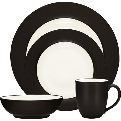 16-Piece Colorwave Rim Dinnerware Set in Chocolate - Elegant Tableware for Everyday Dining & Entertaining