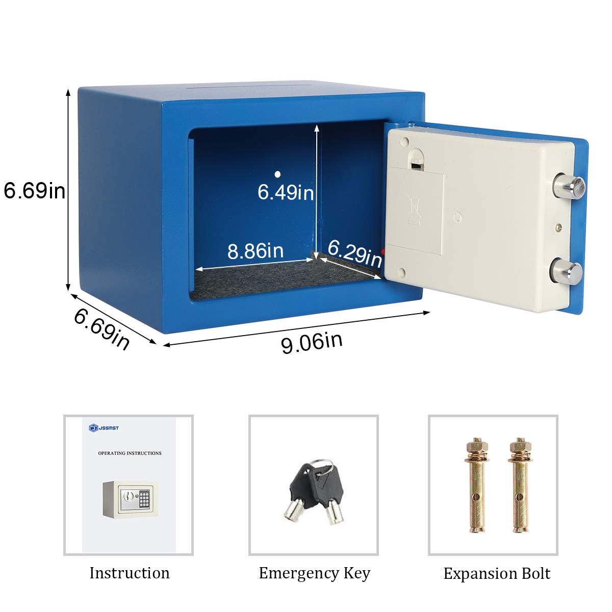 Jssmst Small Electronic Safe Box - 0.17CF Mini Security Safe for Kids, Home & Office - Portable Lock Box with Digital Keypad (9.06 x 6.69 x 6.69 inches) - Blue SM-SF027 - Perfect for Storing Cash, Jewelry & Important Documents