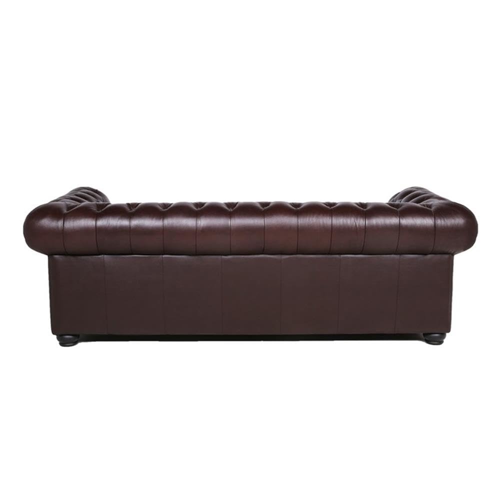 Luxury Brown Leather Chesterfield Accent Chair and Sofa 2-Piece Set for Living Room - Classic Home Square Furniture for Office, Lounge & Library Decor