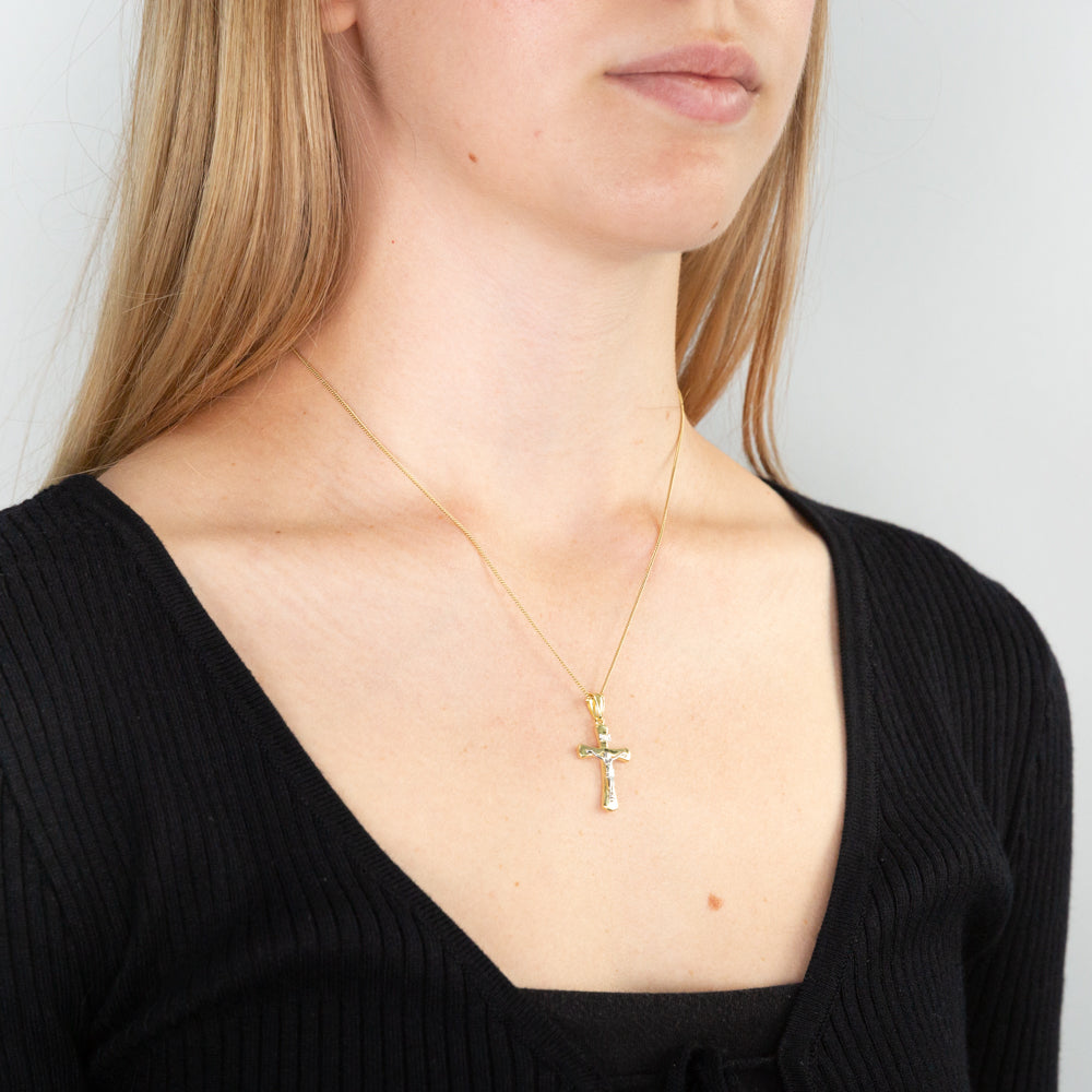 9ct Yellow & White Gold Silver Filled Crucifix Pendant - Religious Jewelry for Men & Women - Perfect for Baptism, First Communion & Everyday Wear