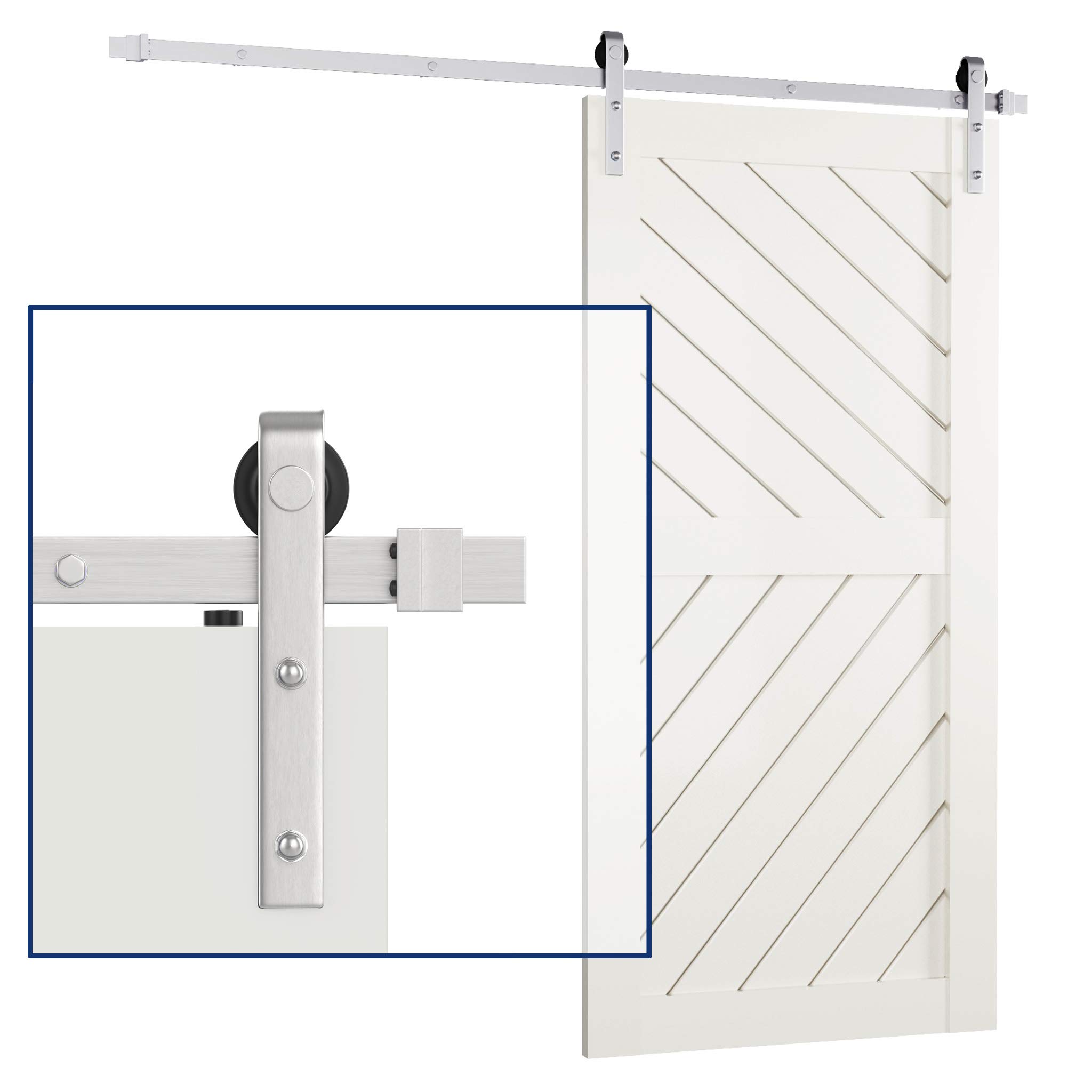 HAHAEMALL 8ft 304 Stainless Steel Sliding Barn Door Hardware Kit - Single Door System for 48