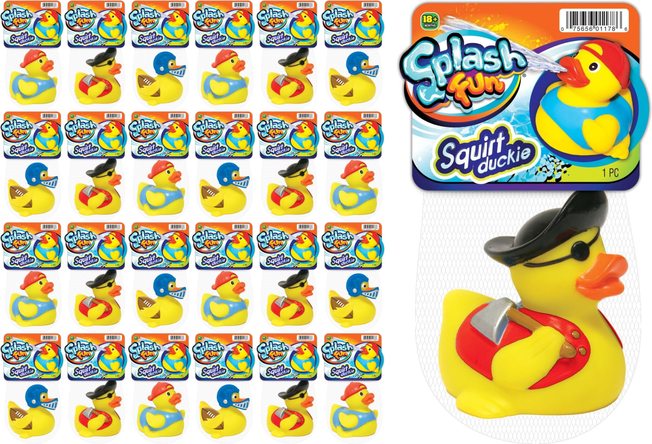 JA-RU 24-Pack Assorted Yellow Rubber Duck Water Squirters - Fun Baby Bath Toys for Kids, Floating Pool & Beach Party Favors - Perfect for Bath Time, Summer Parties & Toddler Sensory Play