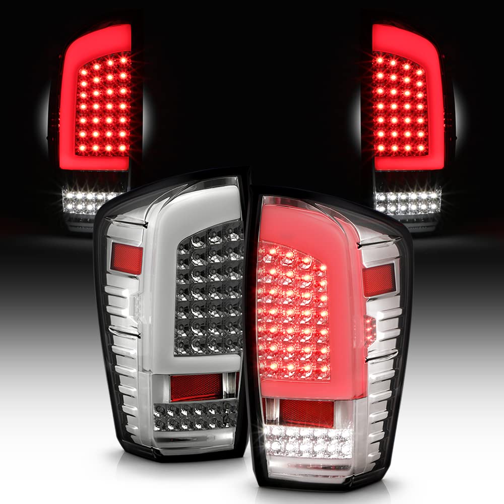 ACANII Chrome Full LED Tail Lights with C Tube for 2016-2023 Toyota Tacoma Pickup Truck - Brake Lamps Pair Set (Left+Right) - Upgrade Your Truck's Style & Safety for Night Driving and Off-Road Adventures