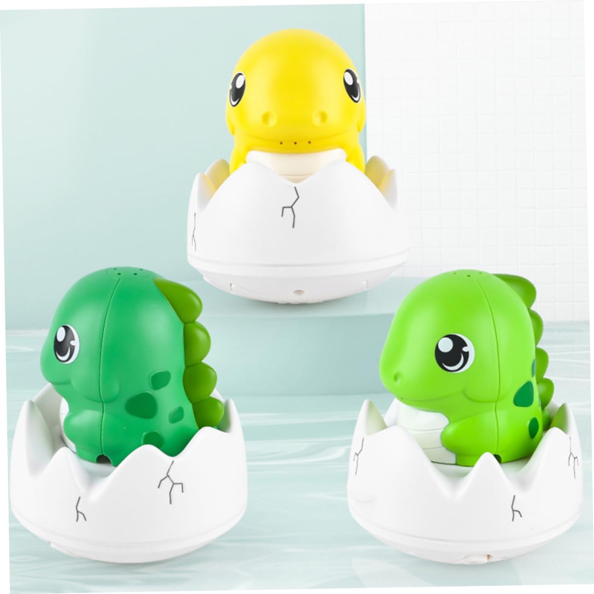 FAVOMOTO 3 Pack Dinosaur Bath Toys for Kids - Light Green Plastic Bathtub Toys for Toddlers, Fun Water Play & Learning Toys for Bath Time, Pool, and Outdoor Activities
