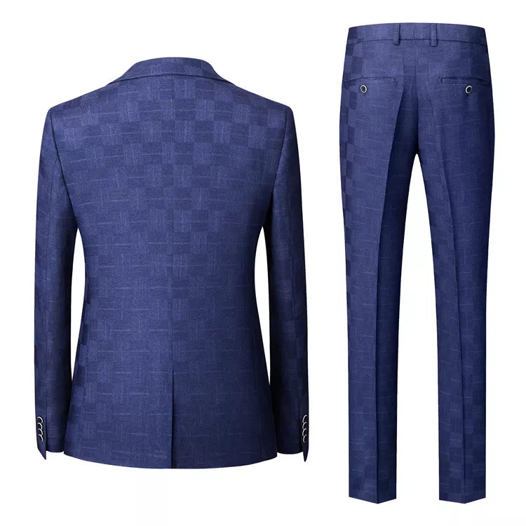 Blue Black Burgundy Plaid 3-Piece Men's Suit CB1216 - Perfect for Weddings, Business Meetings & Formal Events