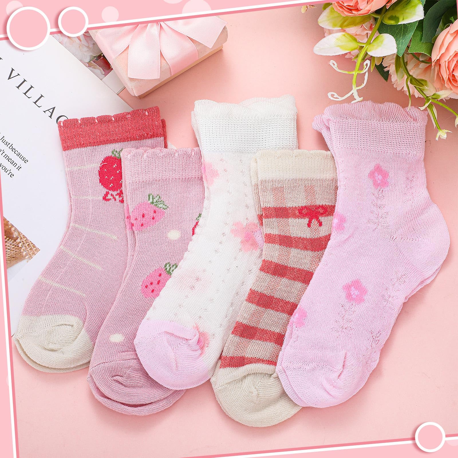Bencailor 20 Pairs Cartoon Pattern Crew Socks for Girls - Soft Cotton Cute Ruffle Ankle Socks with Fun Designs - Perfect for School, Playtime & Everyday Wear