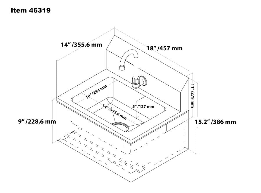 Nella Fabricated Hand Sink with Knee Valve Assembly - Stainless Steel Commercial Handwashing Station for Restaurants, Hospitals & Labs - ADA Compliant & Easy Installation