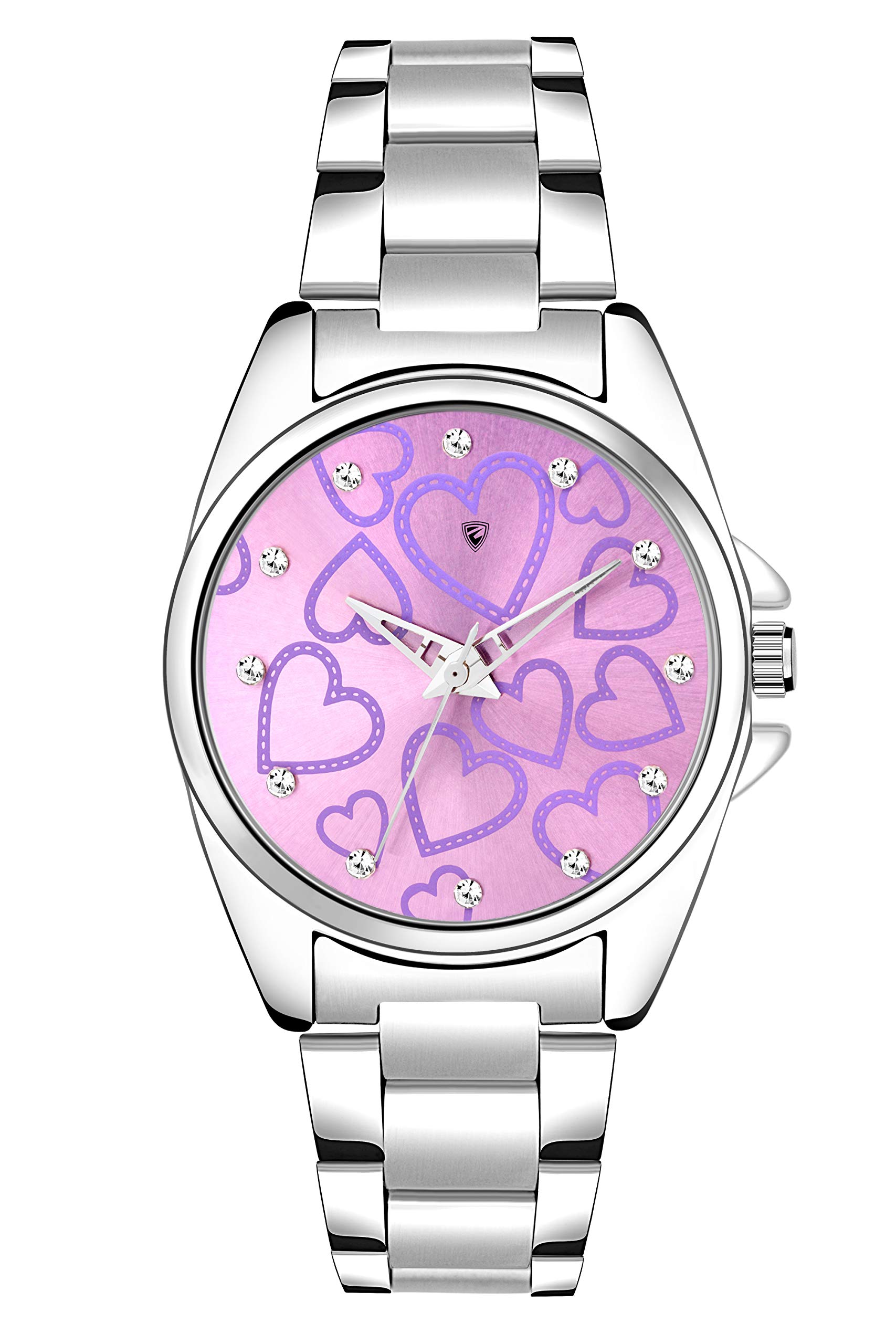 EDINARO Elegant Purple Analogue Round Studded Dial Women's Wrist Watch with Silver Stainless Steel Bracelet - Perfect for Office, Party & Everyday Wear