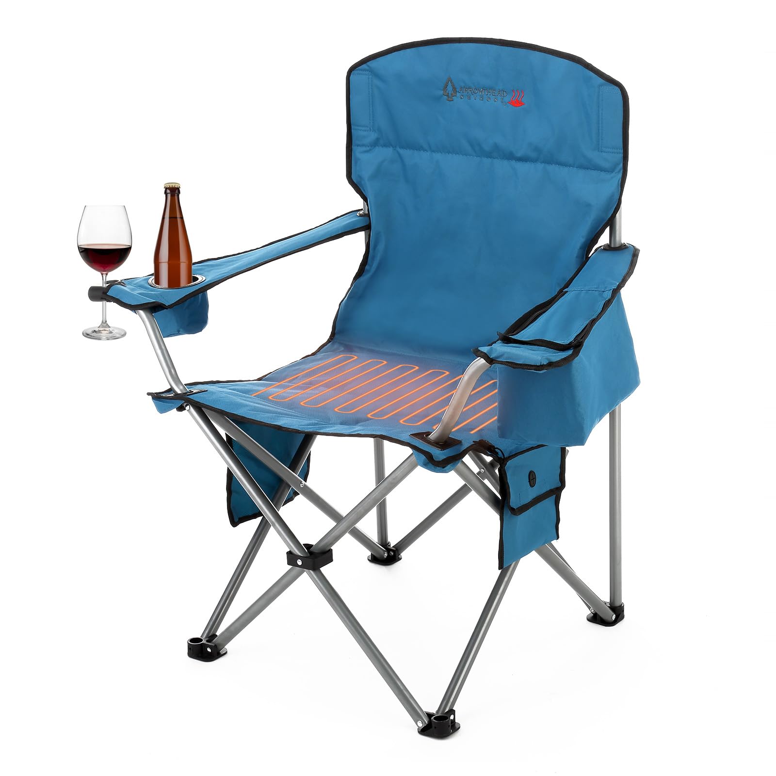 ARROWHEAD OUTDOOR Portable Heated Folding Camping Chair with 6-Can Cooler, 3 Heat Settings, Cup & Wine Glass Holder, Heavy-Duty Carrying Bag, Padded Armrests, Supports up to 330lbs - Perfect for Camping, Hunting, and Outdoor Events