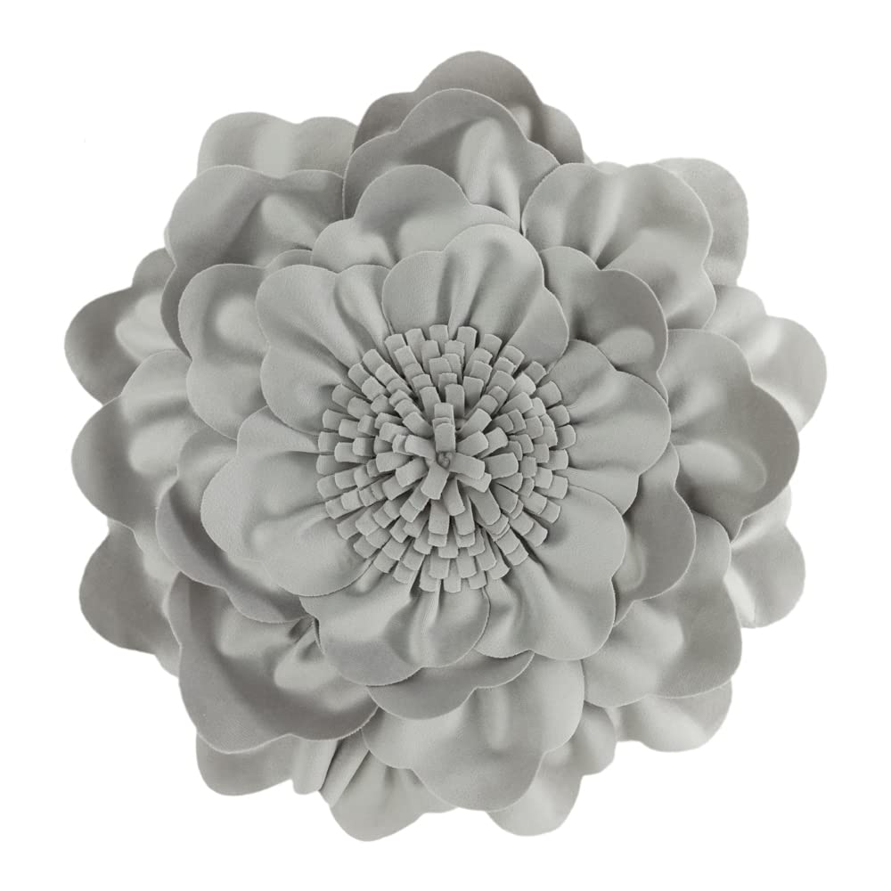 JWH Handmade Floral Throw Pillow Cover - Decorative Round Velvet Cushion Case for Bedroom, Living Room & Couch (14 Inch, Grey) - Perfect for Home Decor, Sofa Accents & Cozy Interior Styling