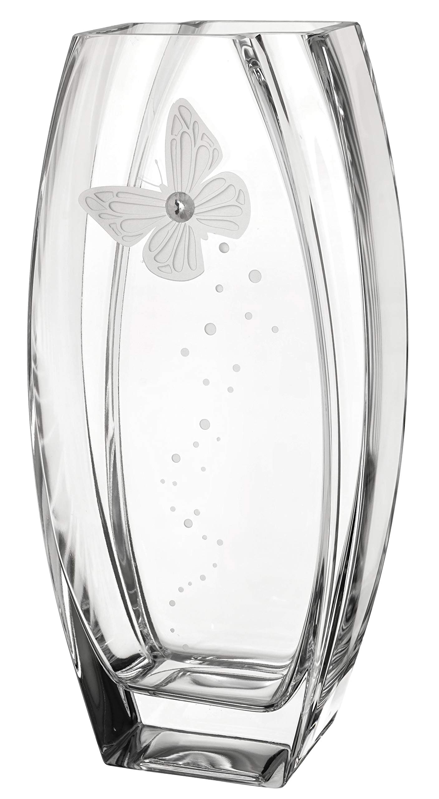 Luxury Handmade Butterfly Glass Vase with Swarovski Crystals & Etched Design - Elegant Satin-Lined Gift Box - Diamond Collection - 12.6 Inch (32 cm) Home Decor - Perfect for Wedding Centerpieces, Anniversary Gifts & Luxury Home Accents