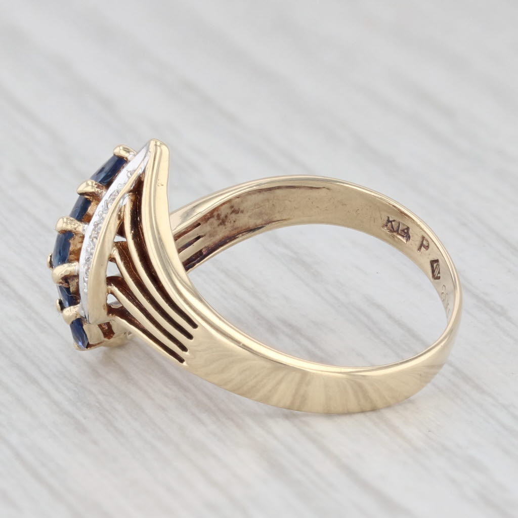 0.40ctw Blue Sapphire and Diamond Bypass Ring - 14k Yellow Gold - Size 6.25 - Elegant Engagement, Anniversary or Gift Jewelry for Women