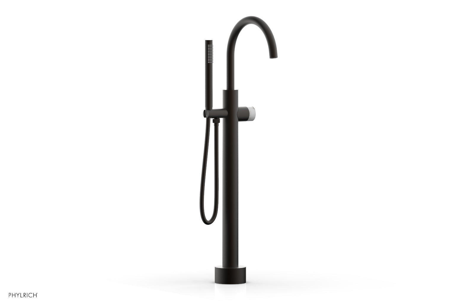 BASIC II Low Floor Mount Tub Filler with White Marble Handle & Hand Shower - 230 47 03 | Modern Bathroom Faucet for Luxury Spa Experience