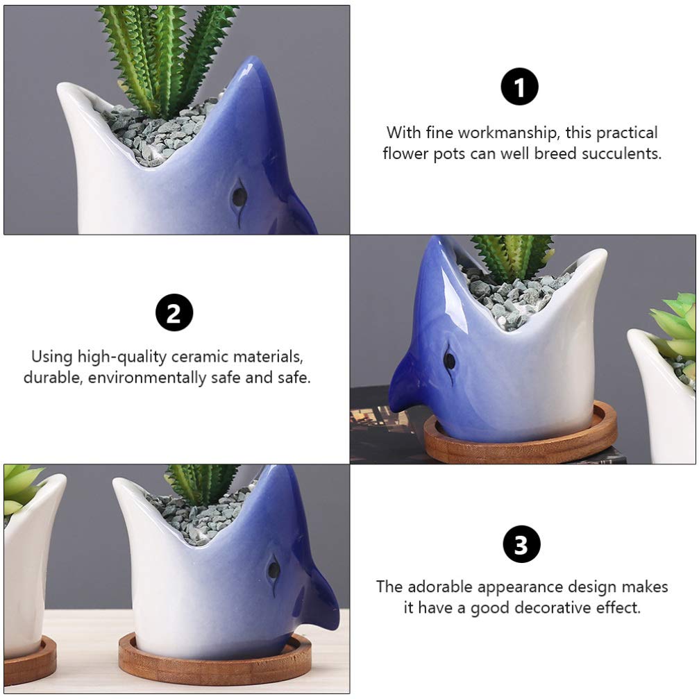 Stylish Hemoton Big Mouth Shark Planter - Ceramic Succulent & Bonsai Pot for Indoor Plants, Novelty Nautical Decor - Perfect for Home, Office, or Gift Giving