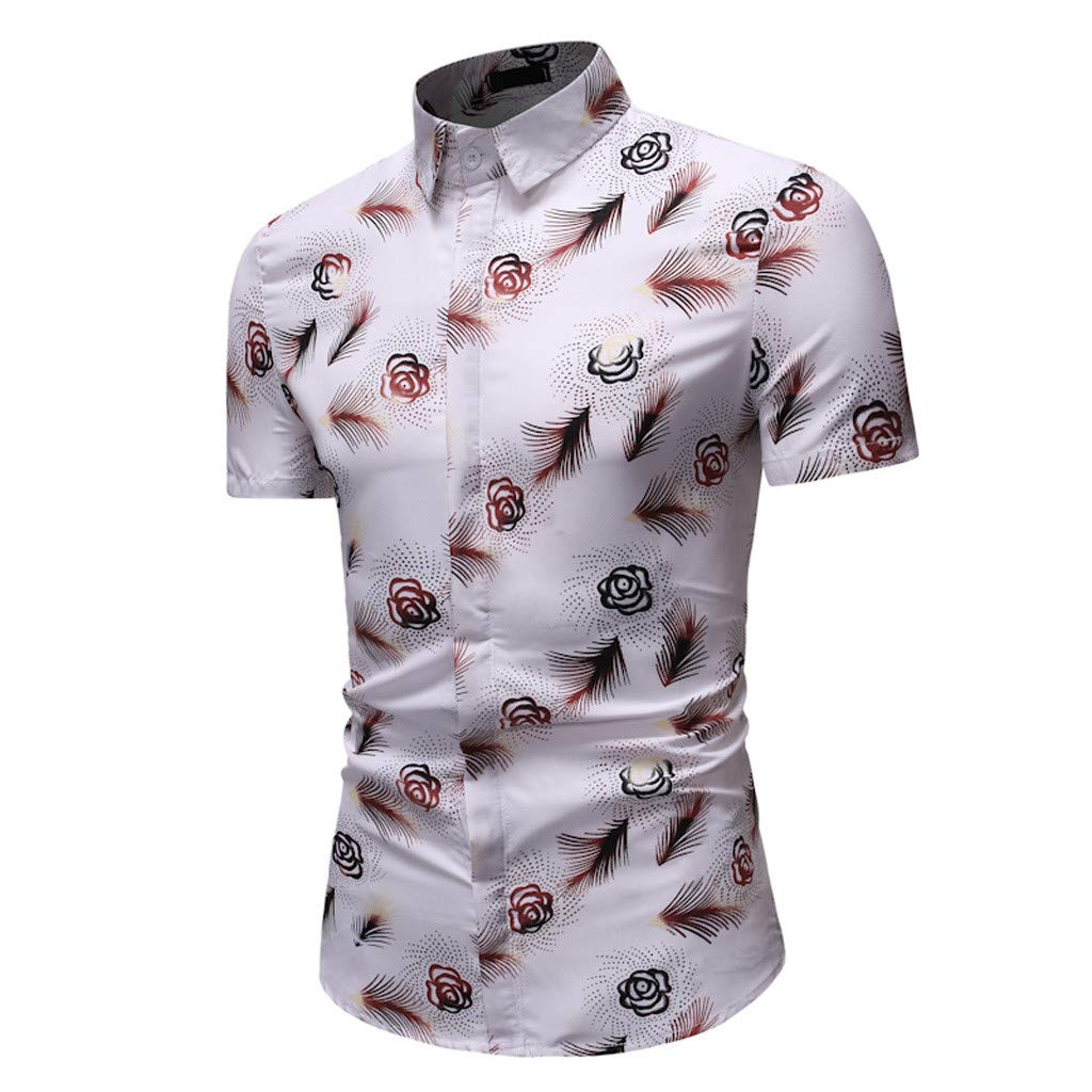 Men's Casual Short Sleeve Printed Shirt - Business & Leisure Fashion Top Blouse - Breathable Summer Shirts for Office & Outdoor (White, XXXL) - Perfect for Work, Travel & Weekend Wear