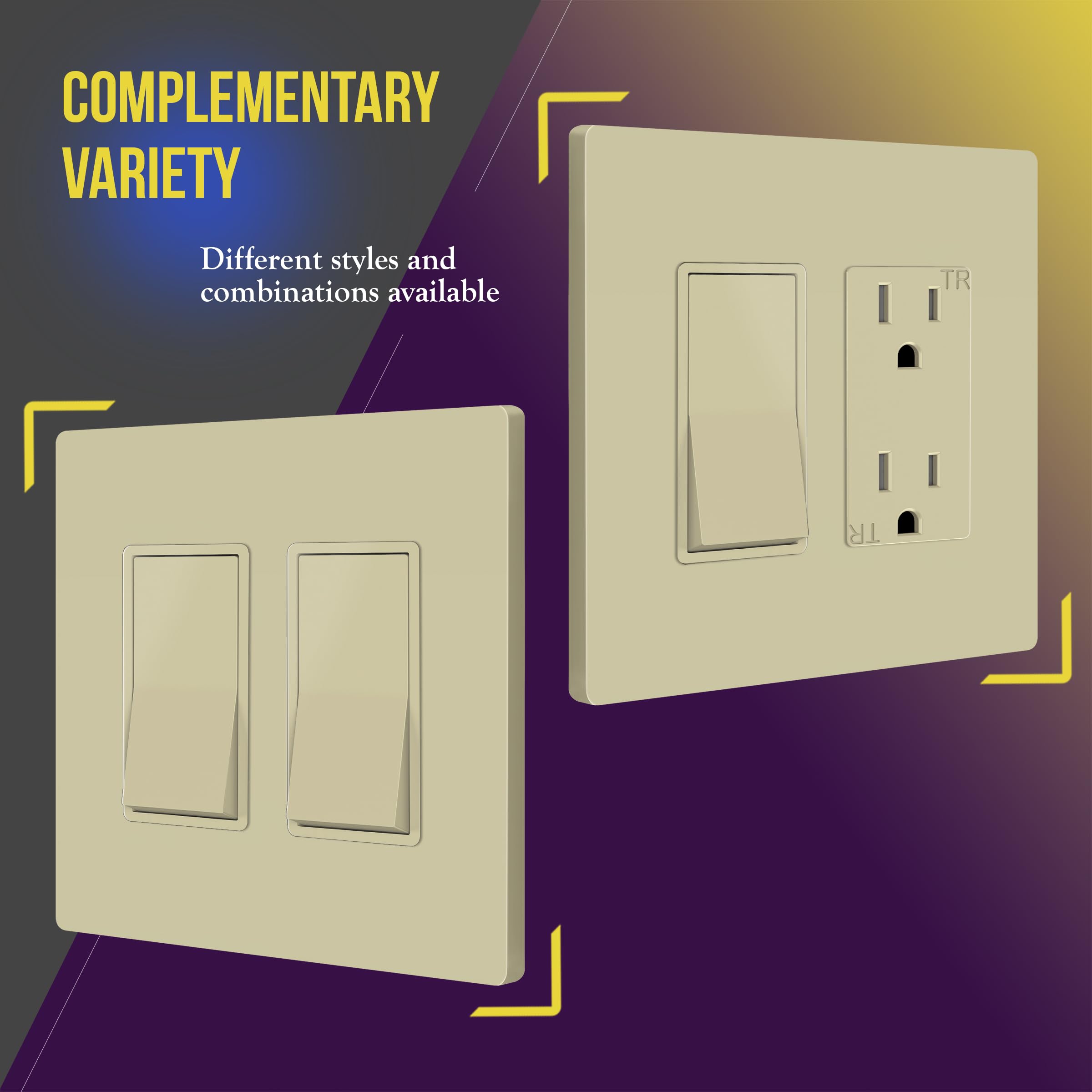ENERLITES Screwless Decorator Wall Plates - Child Safe Outlet Covers, Gloss Finish Ivory, Midway Size 2-Gang 4.88