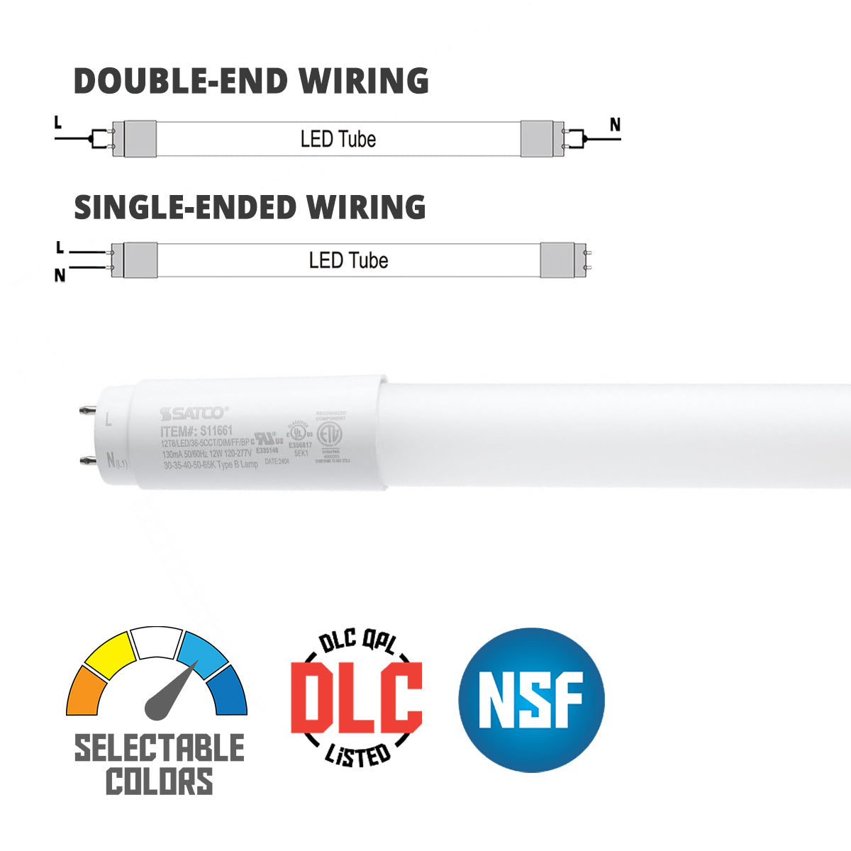Energy Efficient 3ft Flicker-Free LED T8 Tube Light - 12W, 1550 Lumens, Adjustable 3000K-6500K Color Temperature, Ballast Bypass (Single/Dual End) - Perfect for Office, Garage, Warehouse & Commercial Lighting