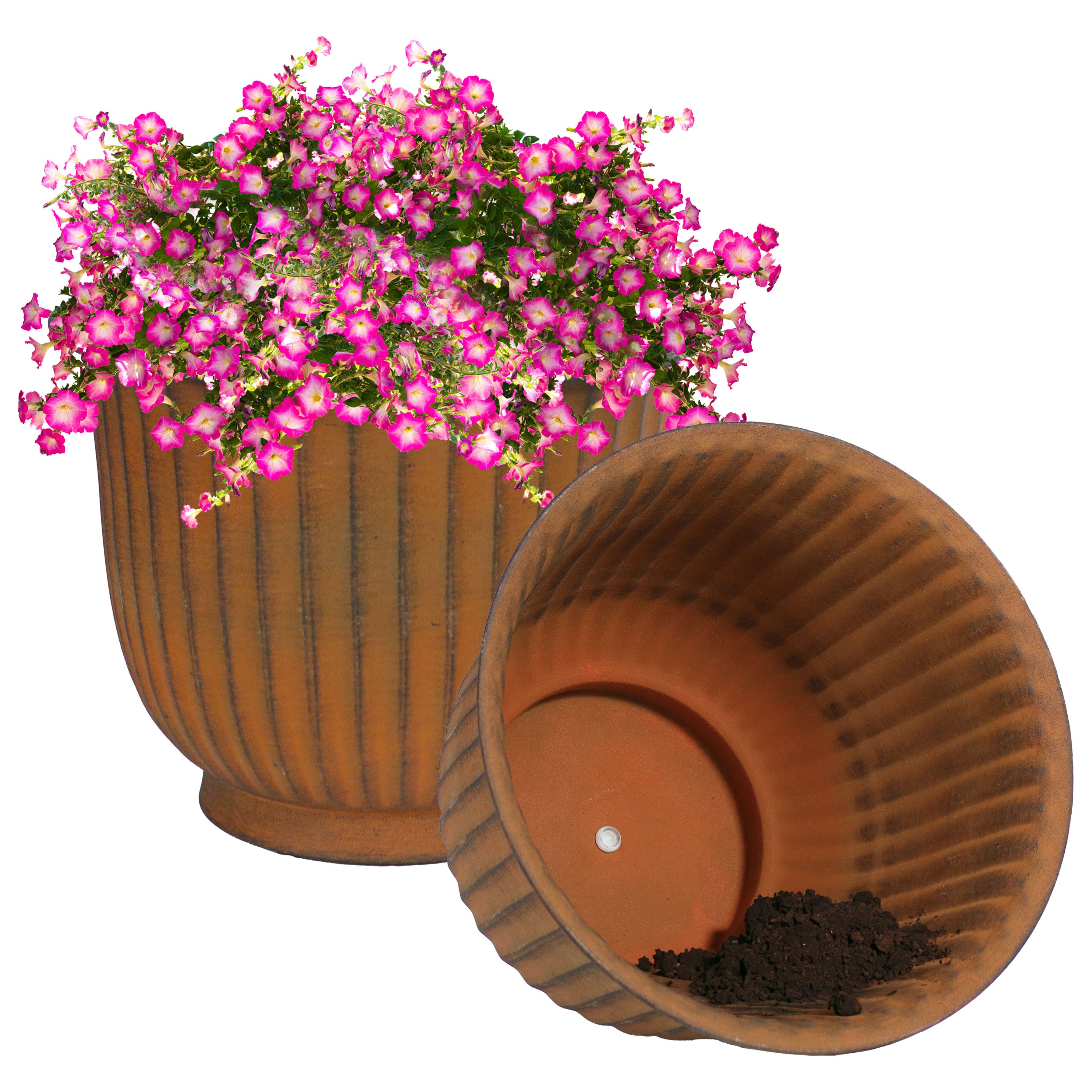Sunnydaze Carlotta Metal Outdoor Plant Pots - 14.75 Inch Decorative Garden Planter for Patio, Balcony & Backyard - Rust-Resistant & Durable Design
