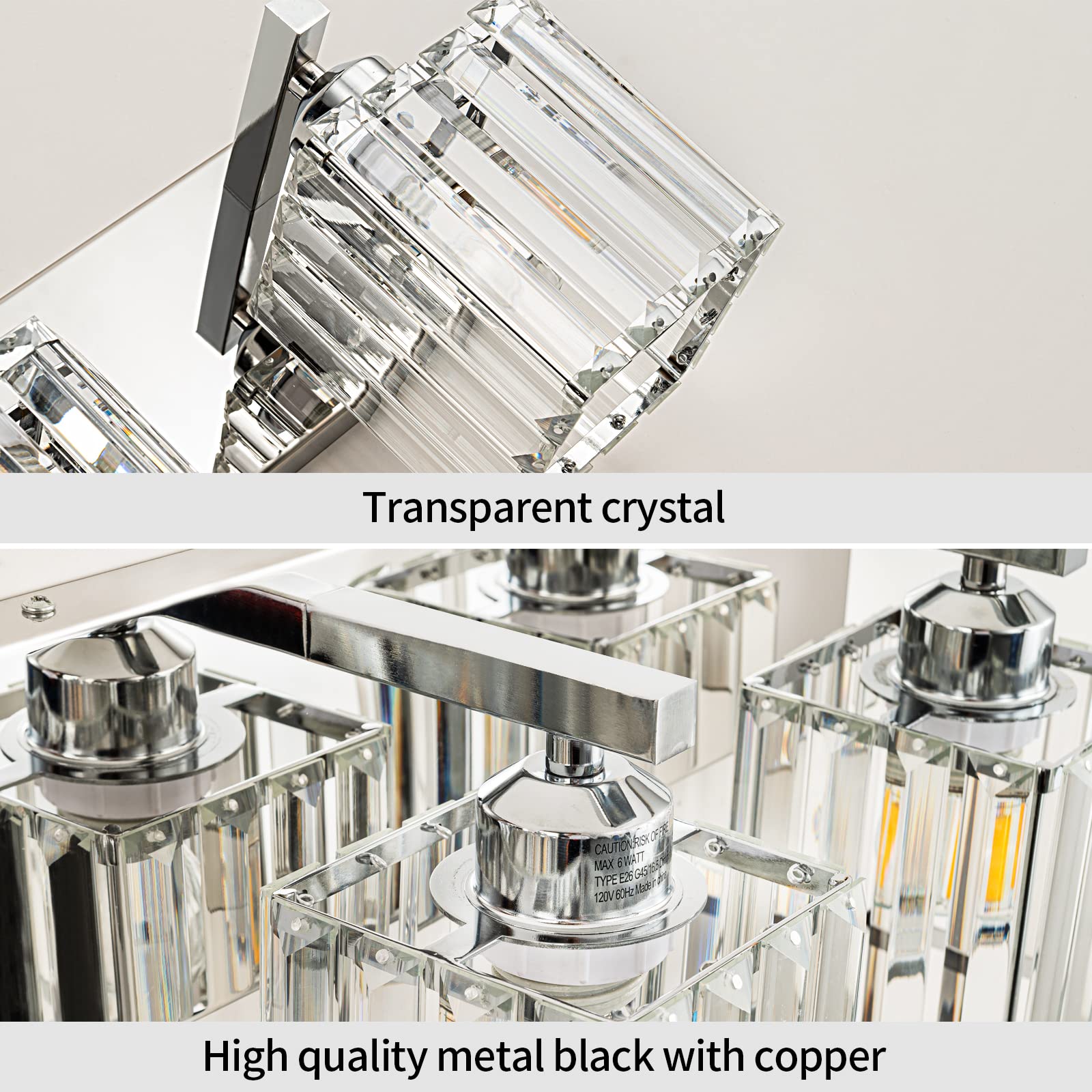 Modern Chrome Crystal Bathroom Vanity Light - 3-Light Wall Sconce Fixture with Chrome Finish for Bathroom Mirror Lighting - Perfect for Contemporary Home Decor & Spa-Style Vanity Areas