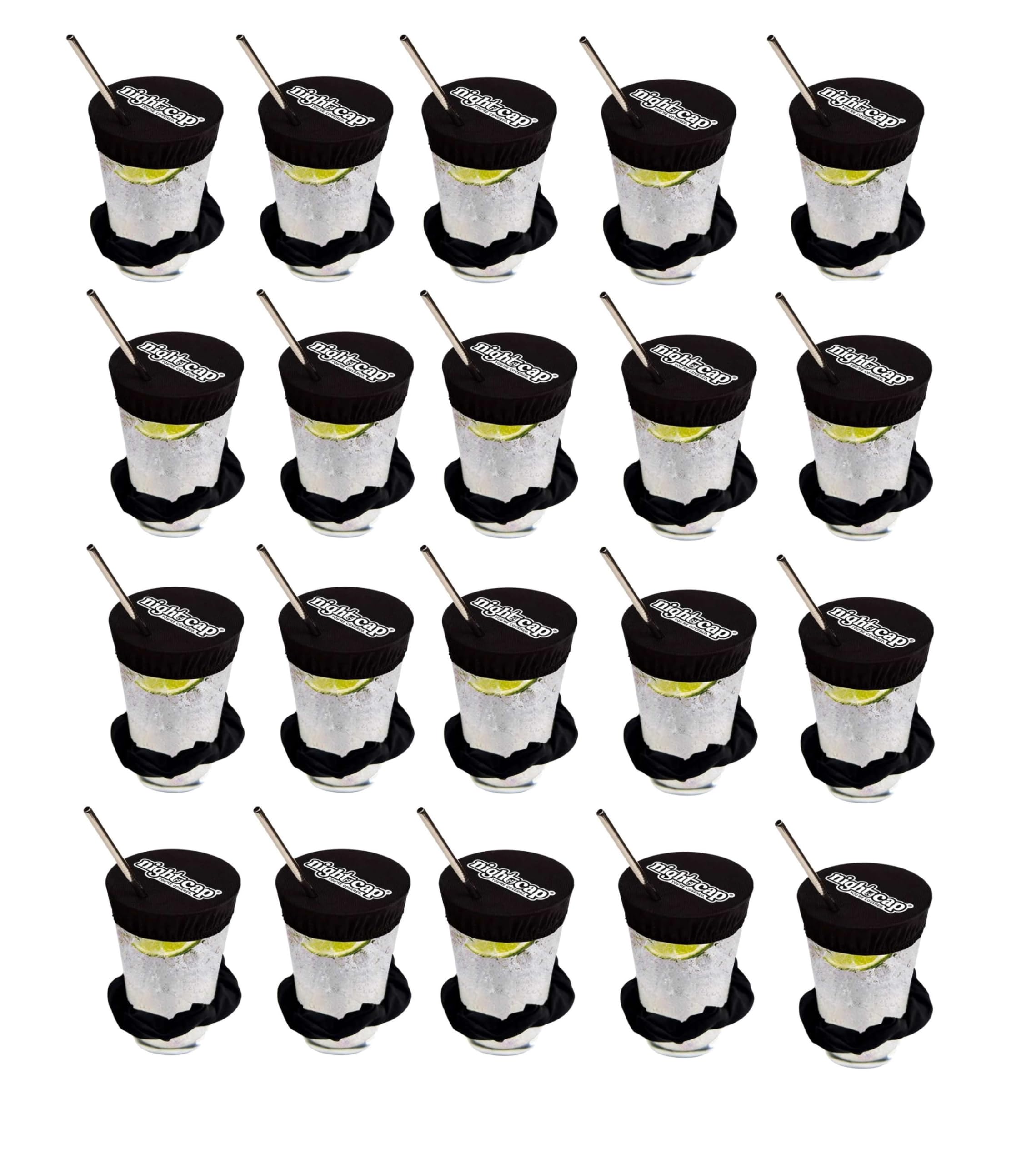 Nightcap The Original Drink Cover Scrunchie, 20 Pack Black – Reusable Hair & Wrist Band for Drink Protection | As Seen On Shark Tank & TikTok | Prevent Drink Spiking with Sanitary Pocket | Perfect for Bars, Parties, Travel & College Events