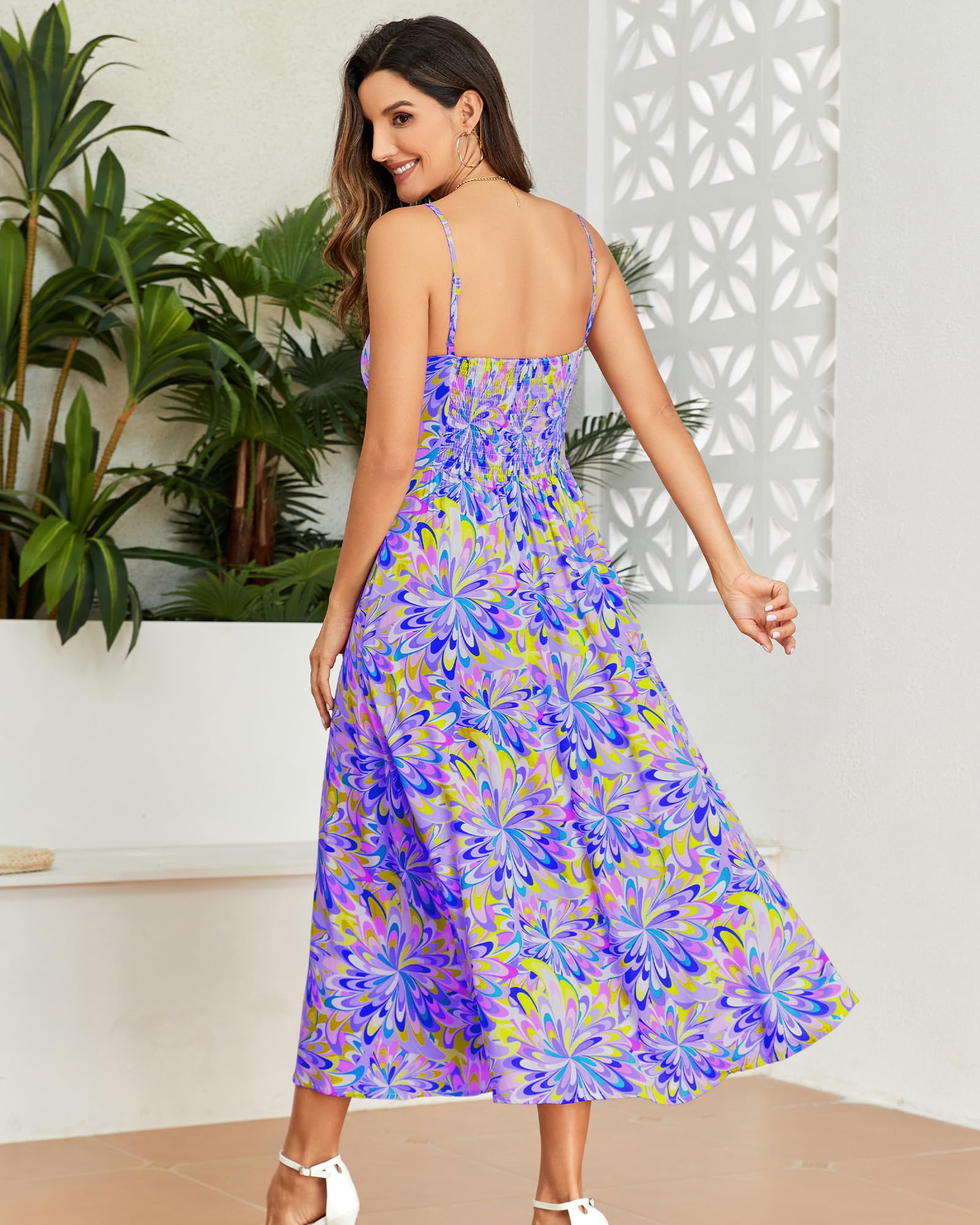 **Women's Floral V-Neck Spaghetti Strap Maxi Sundress - Boho Beach Dress for Summer 2025 | Perfect for Vacations, Pool Parties & Casual Outings**