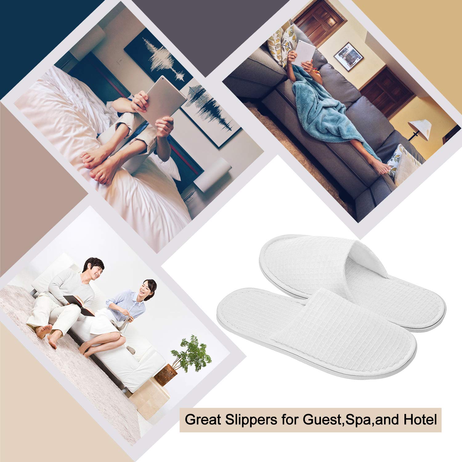 AhfuLife Spa Slippers 5 Pairs - White Disposable Closed-Toe Hotel Slippers for Guests | Non-Slip Unisex House Slippers for Bedroom, Wedding, Party & Travel | Perfect for Hotels, Spas, Home Use & Gifts
