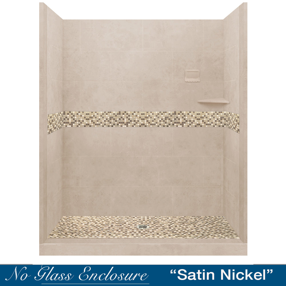 60 Alcove Brown Sugar Sistine Stone & Roma Mosaic Accent Tile - DIY Shower Remodel Kit for Bathroom Renovation | Waterproof Peel and Stick Backsplash for Tub Surround & Kitchen Backsplash