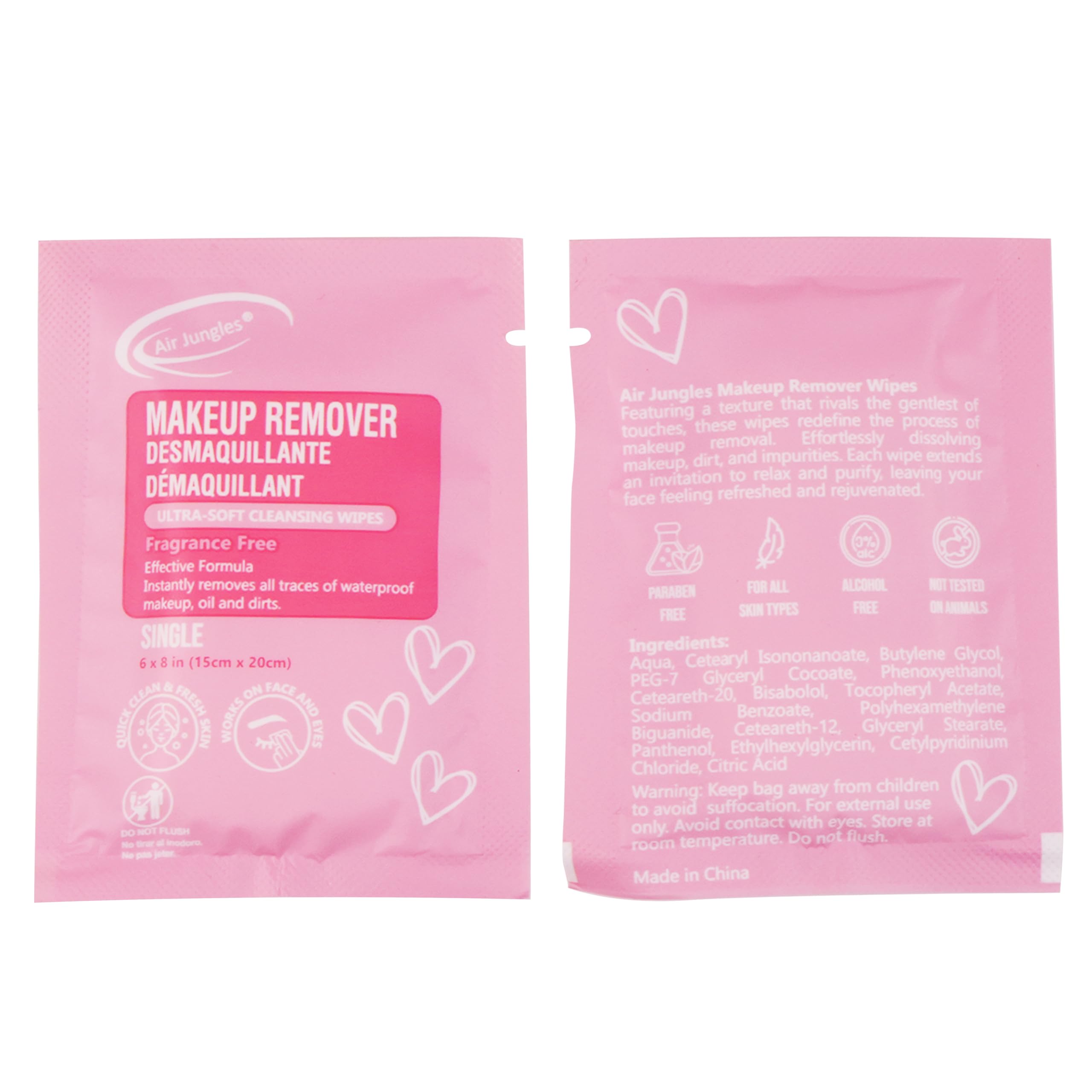 Air Jungles Fragrance-Free Makeup Remover Wipes - 25 Extra Large Singles (6